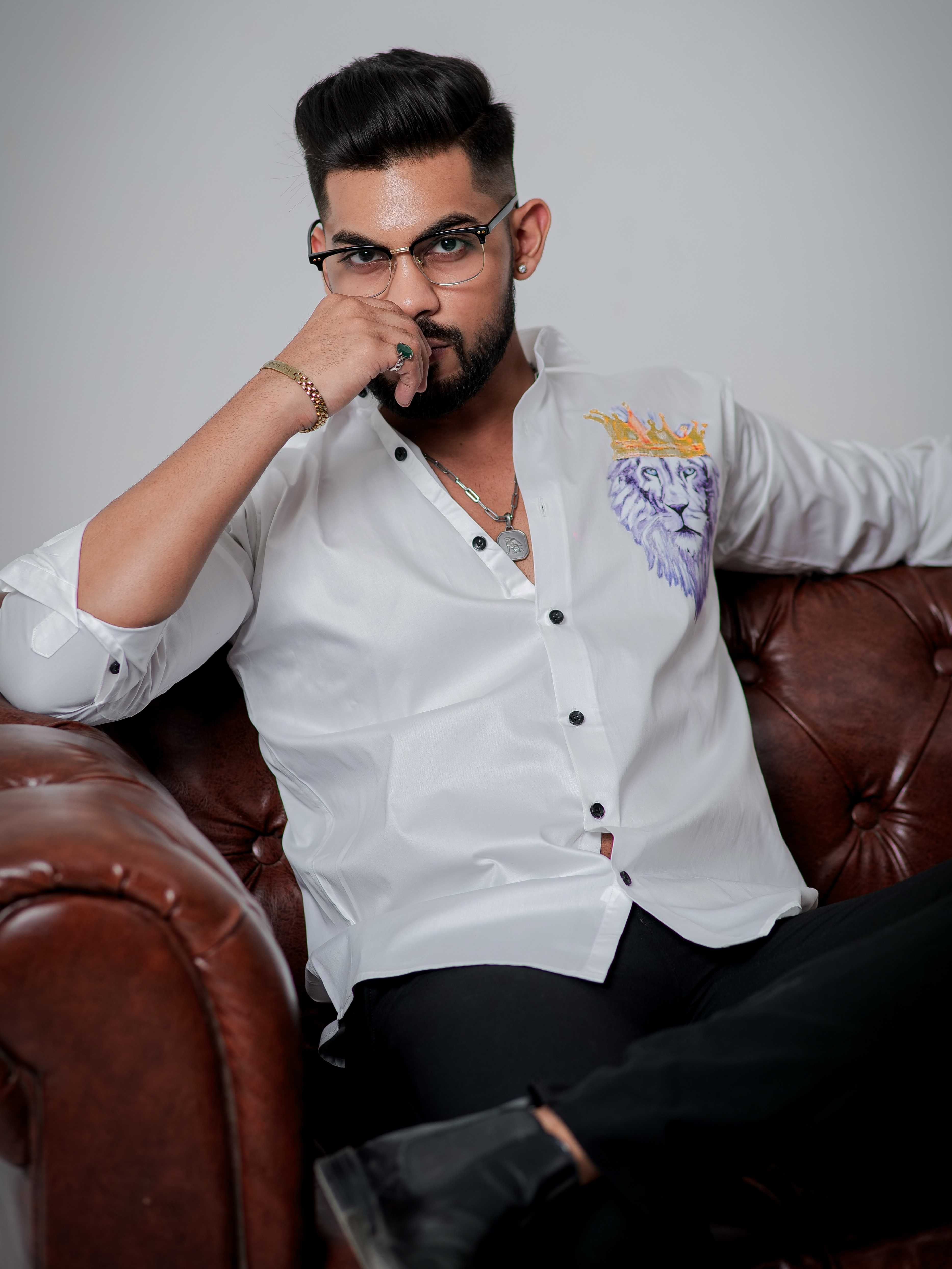 White Club Wear Printed Satin Cotton Shirt - Image 5