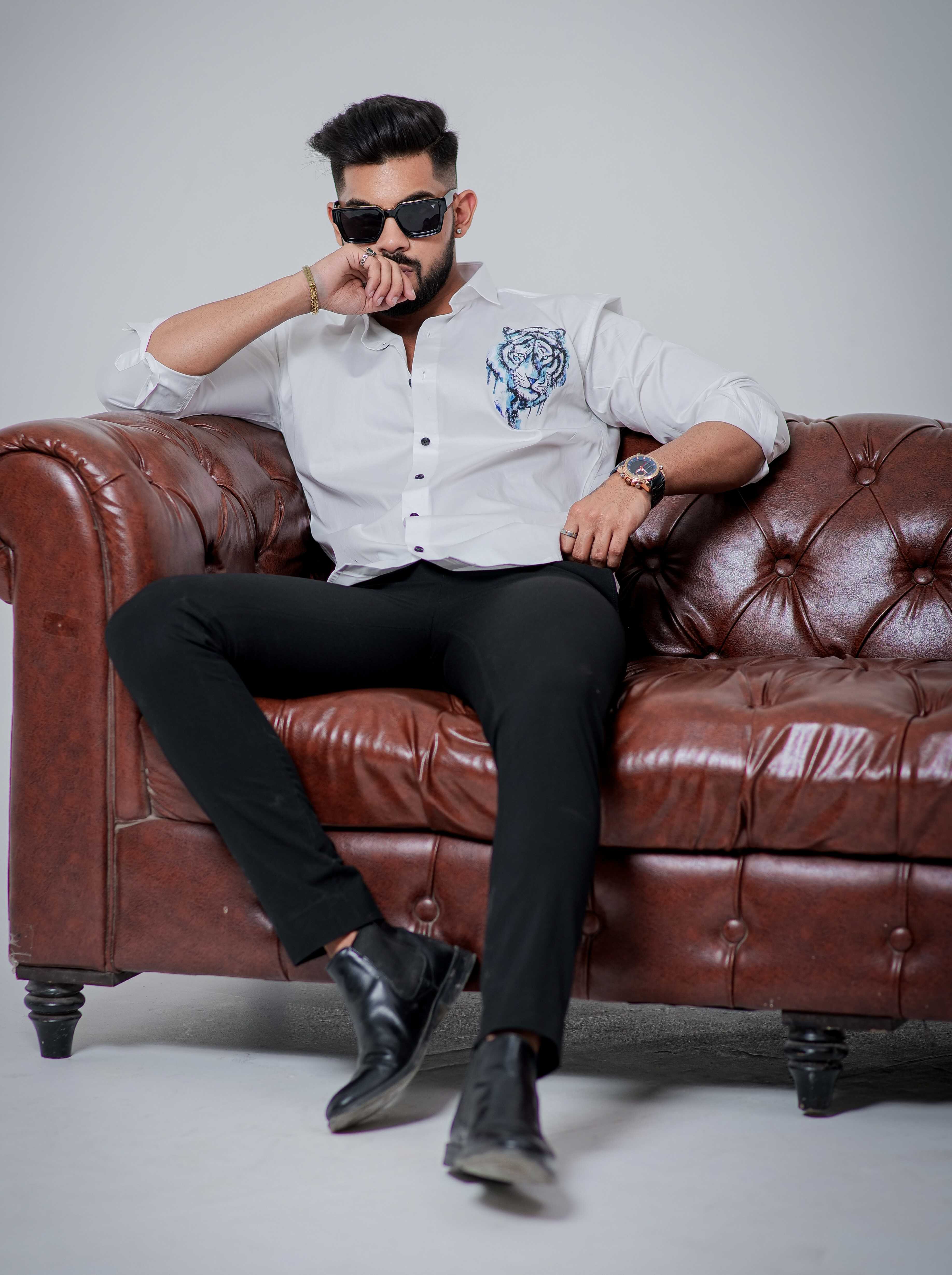 White Club Wear Printed Satin Cotton Shirt - Image 5