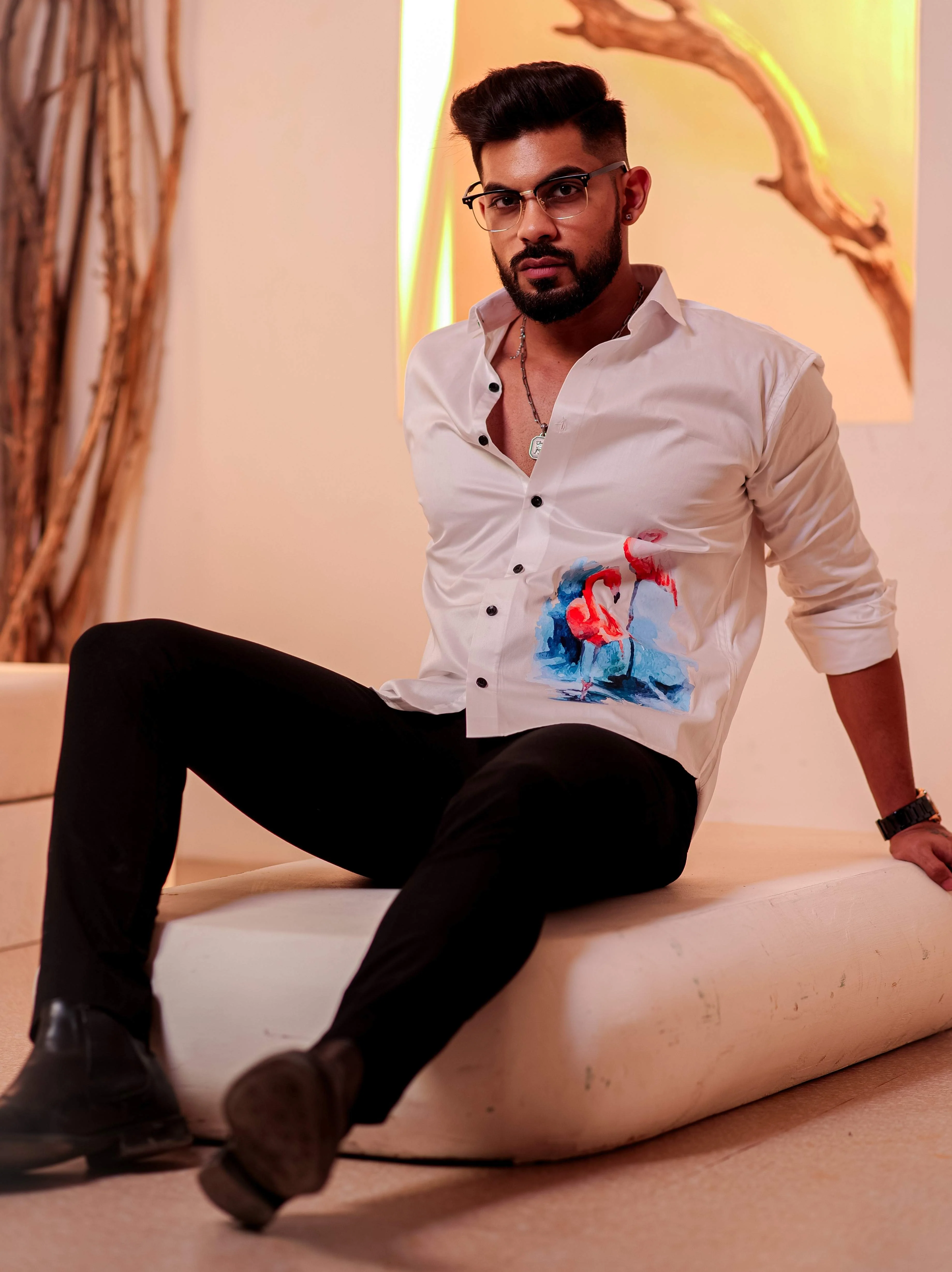 White Club Wear Printed Satin Cotton Shirt - Image 3