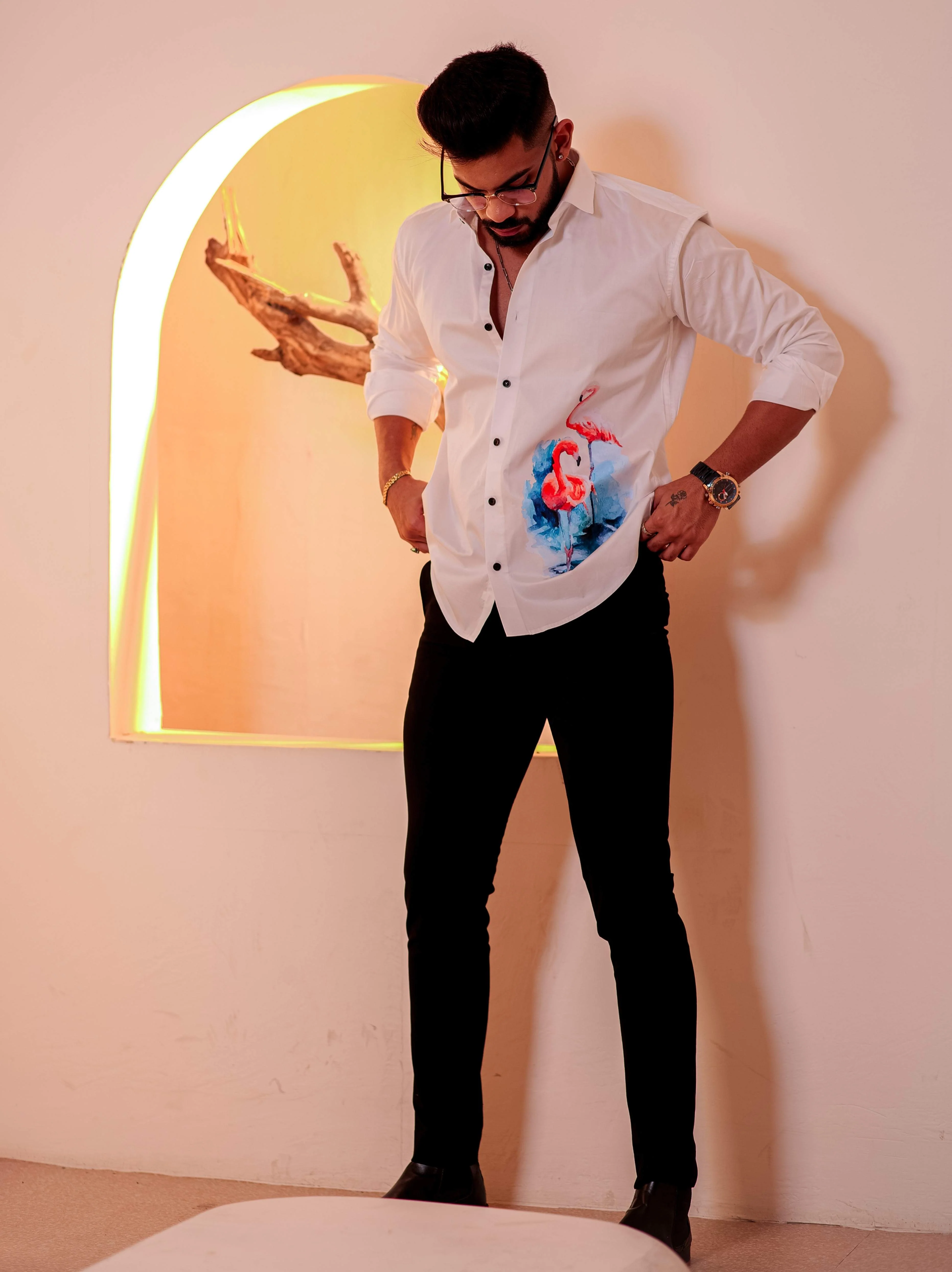 White Club Wear Printed Satin Cotton Shirt - Image 6