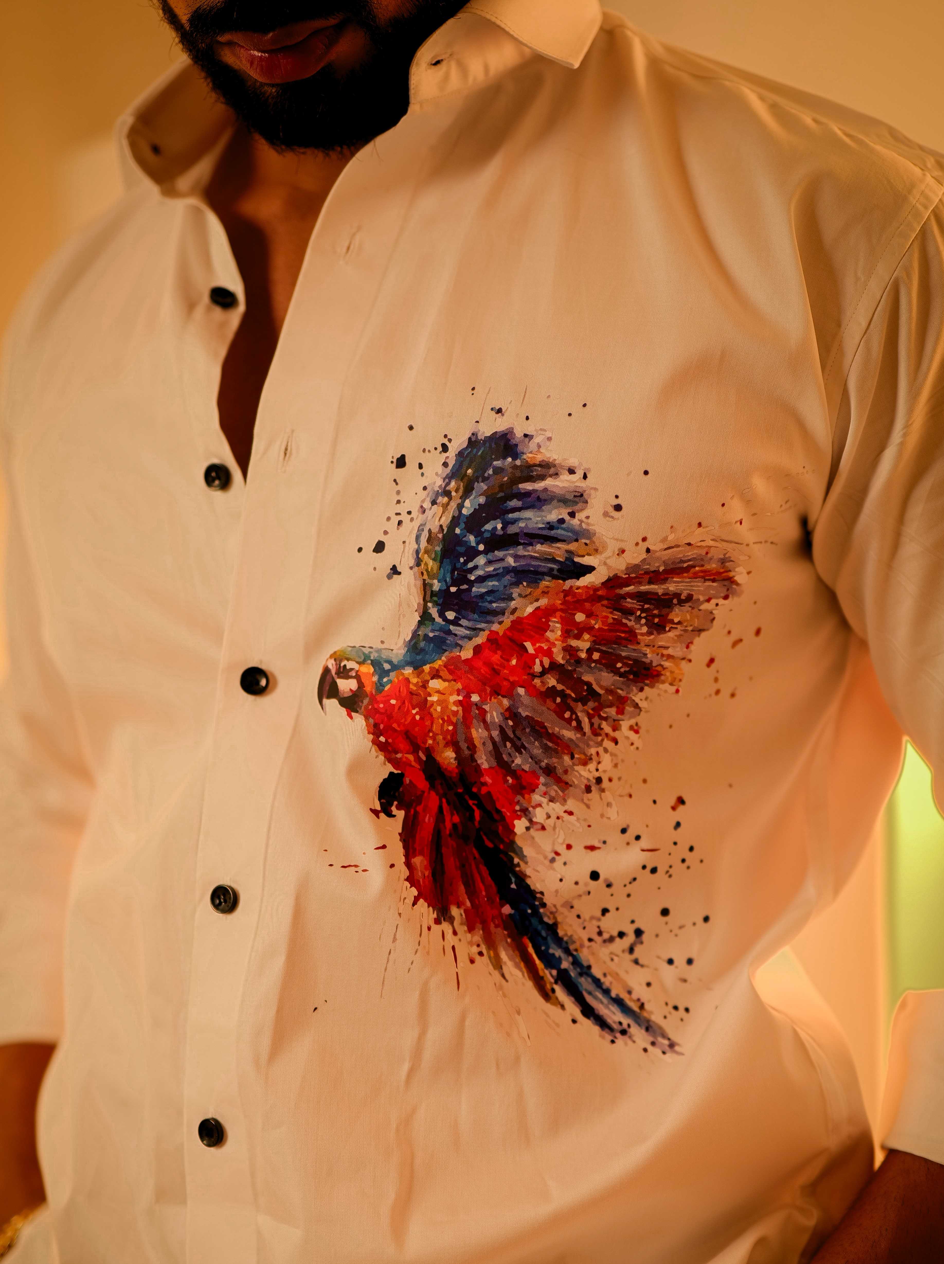 White Club Wear Printed Satin Cotton Shirt - Image 2