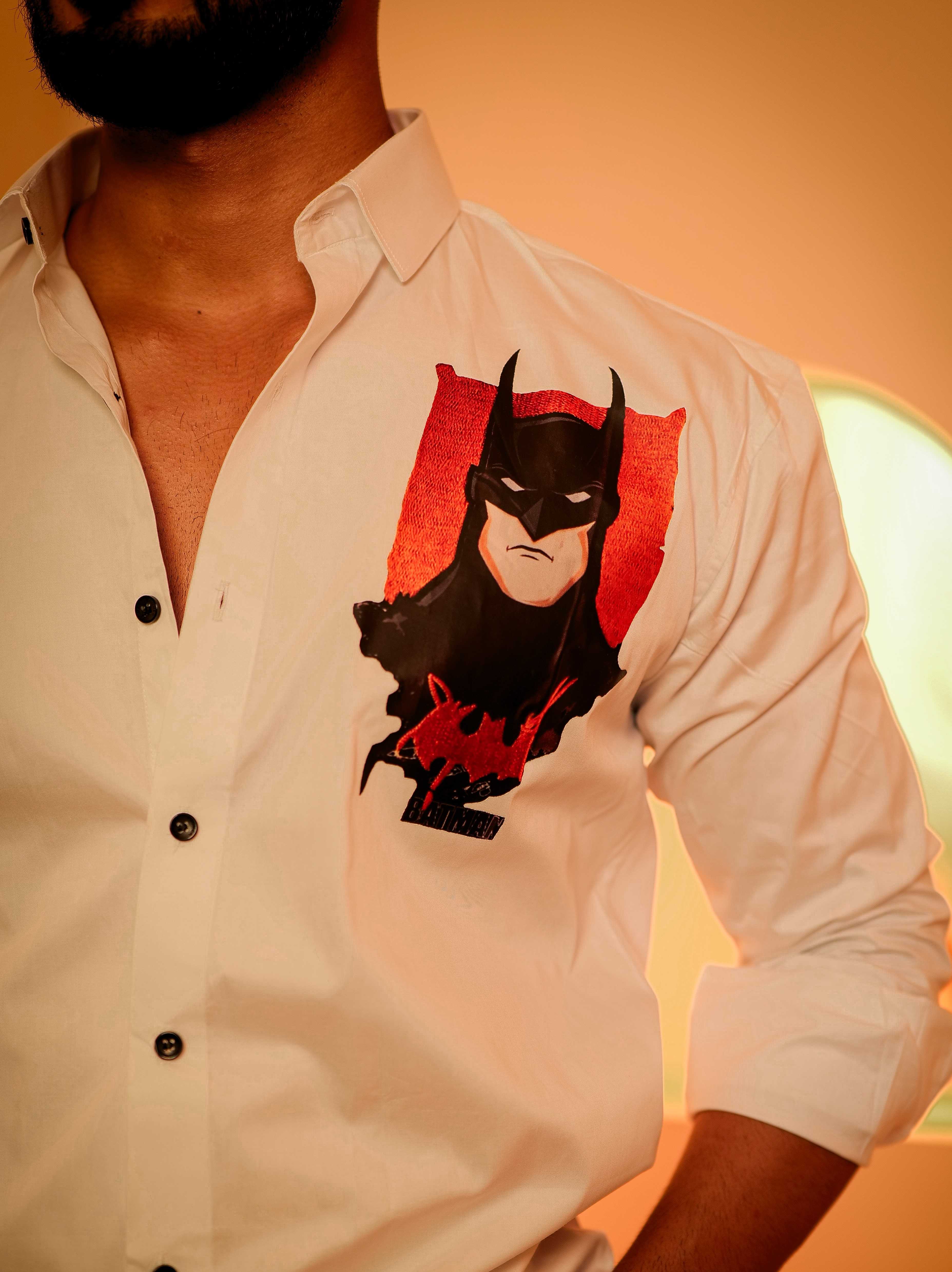 White Club Wear Printed Satin Cotton Shirt - Image 2