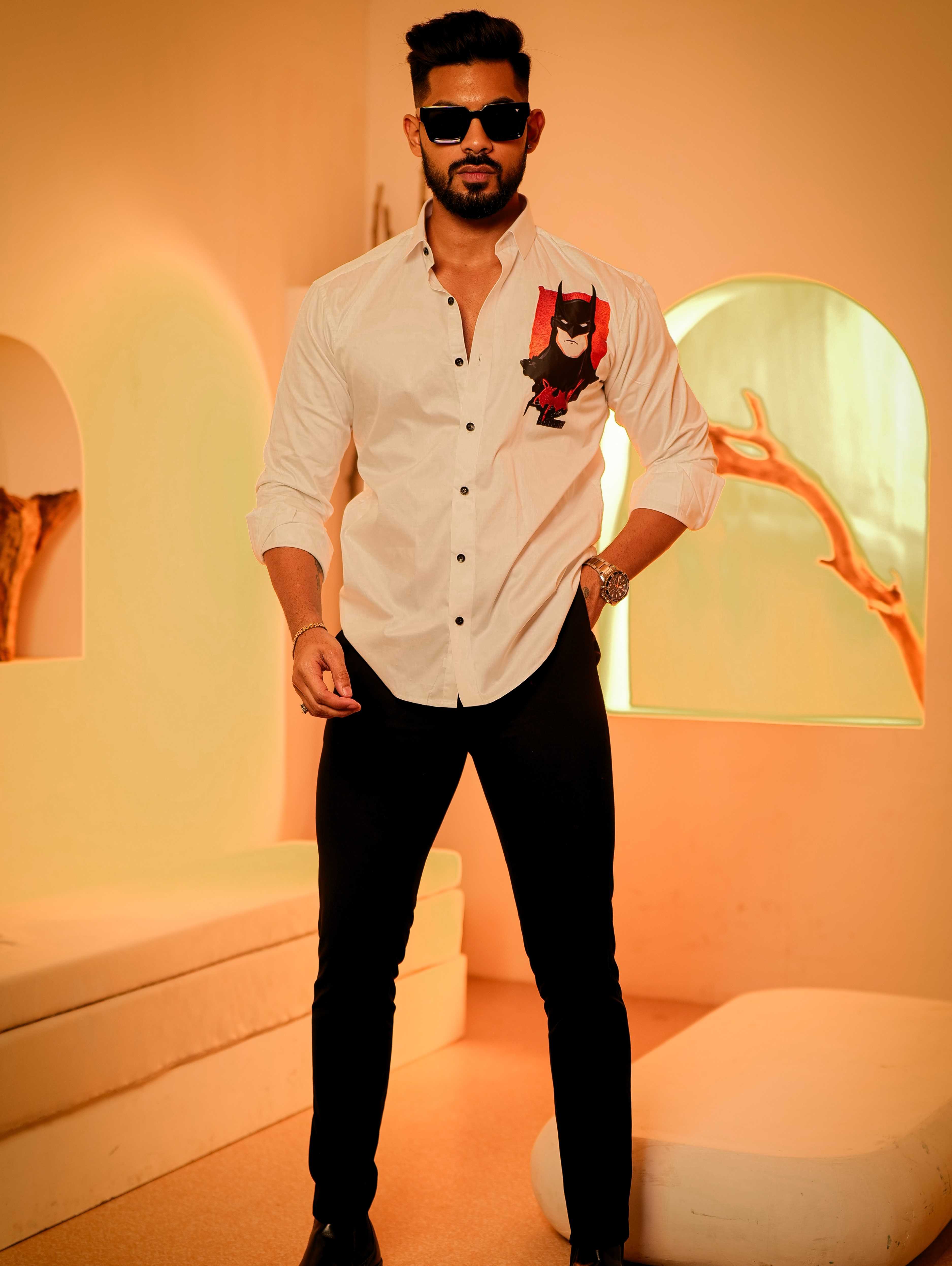 White Club Wear Printed Satin Cotton Shirt - Image 3