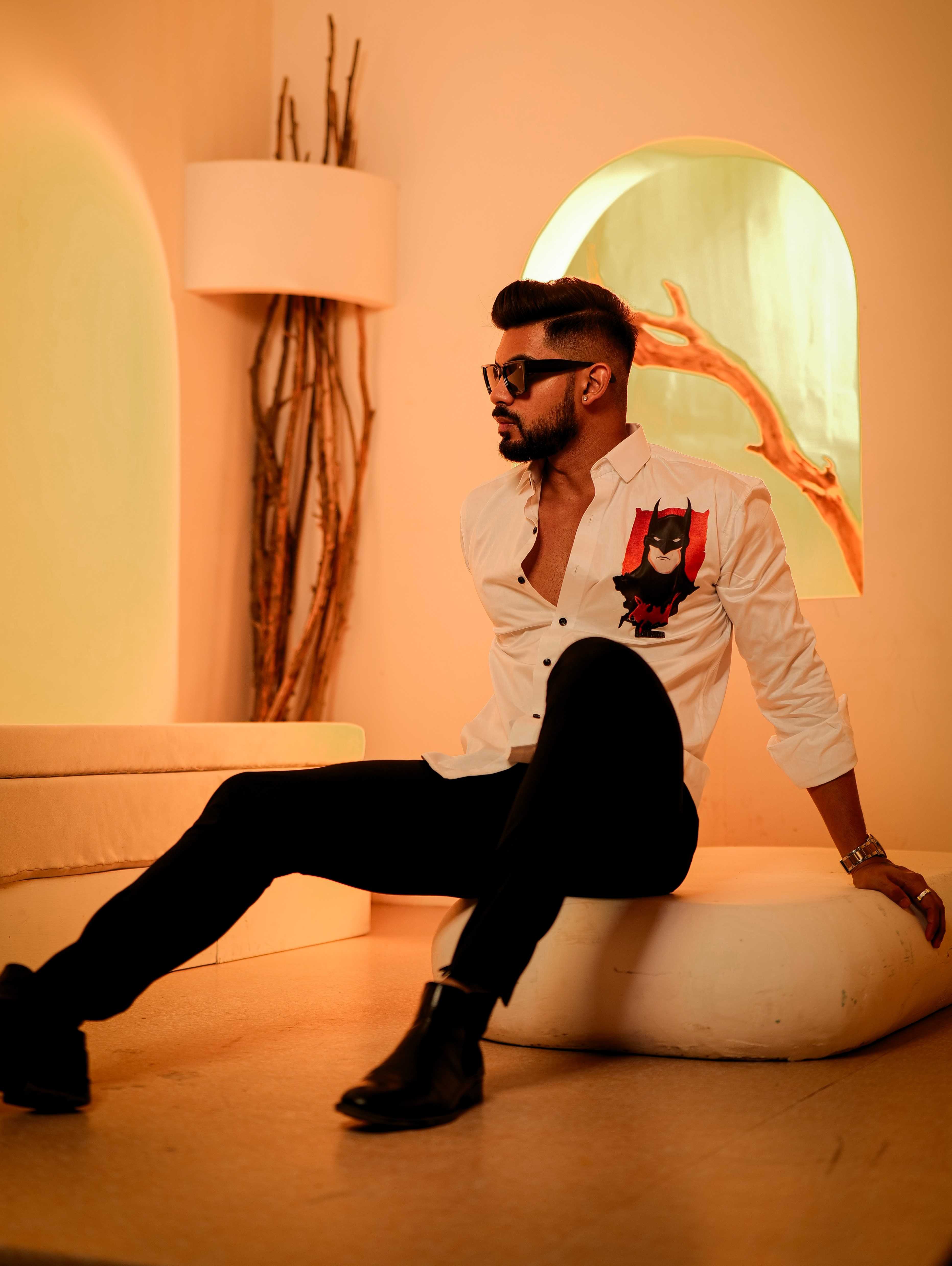 White Club Wear Printed Satin Cotton Shirt - Image 5