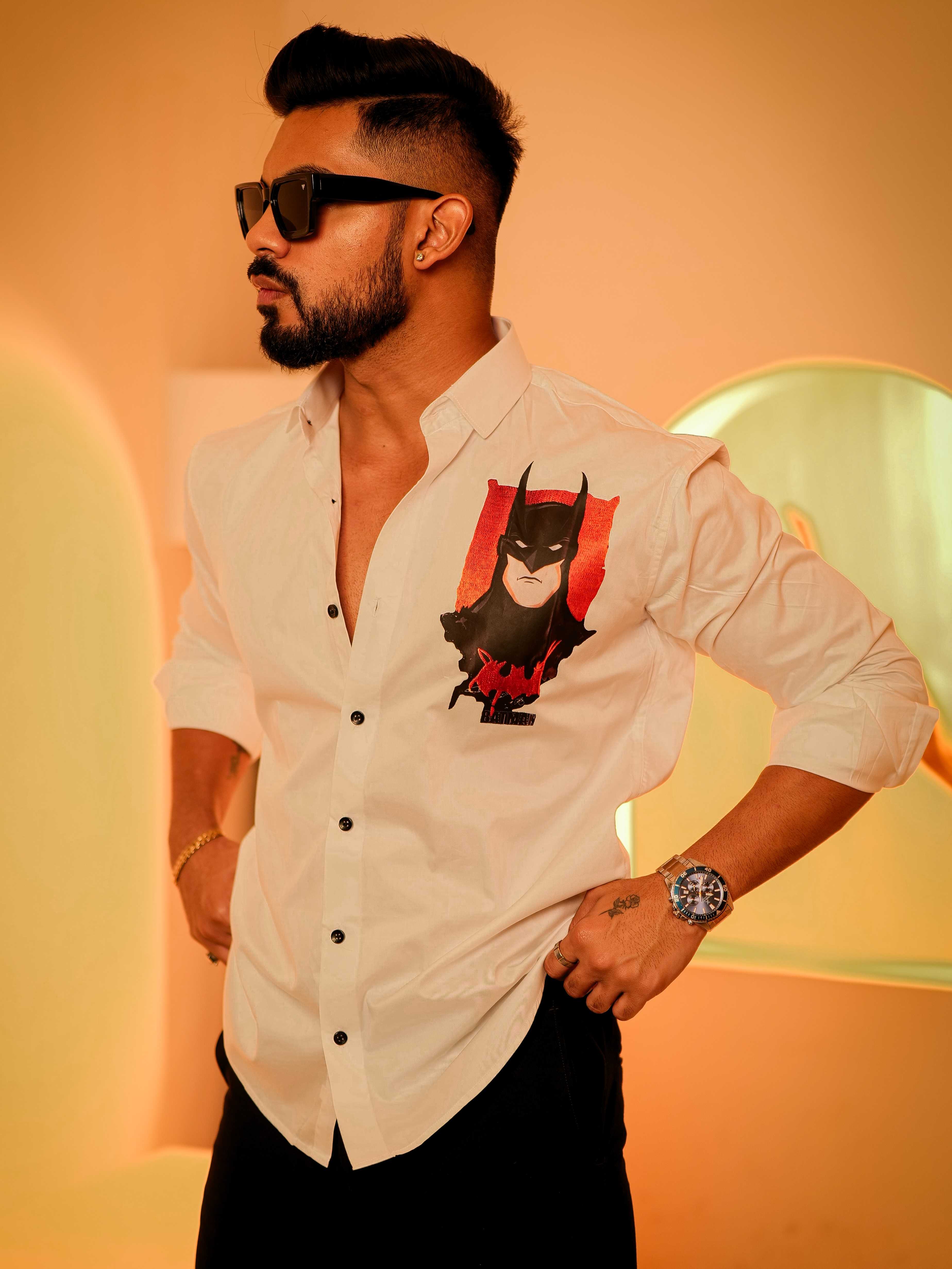 White Club Wear Printed Satin Cotton Shirt - Image 6