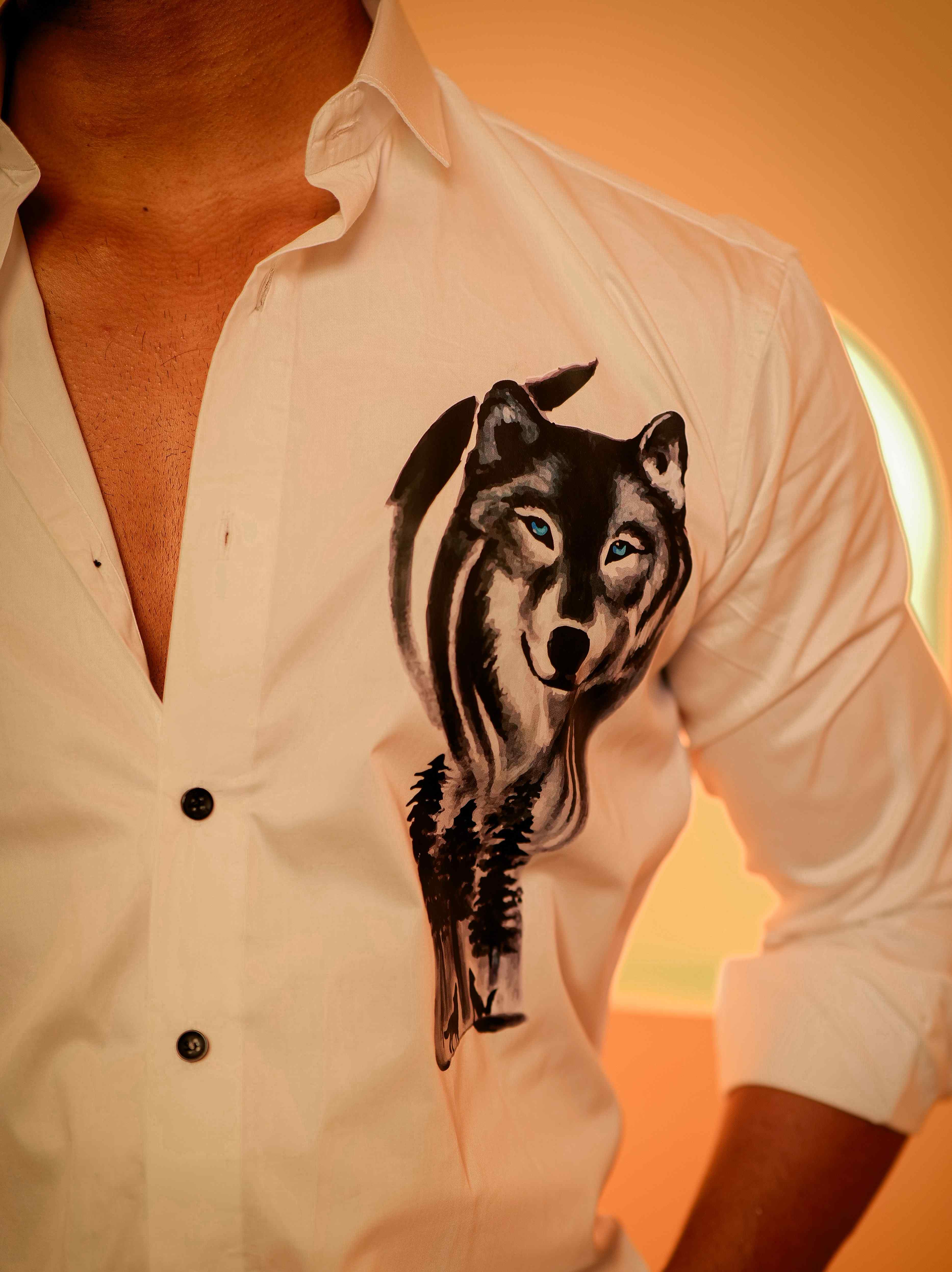 White Club Wear Printed Satin Cotton Shirt - Image 2