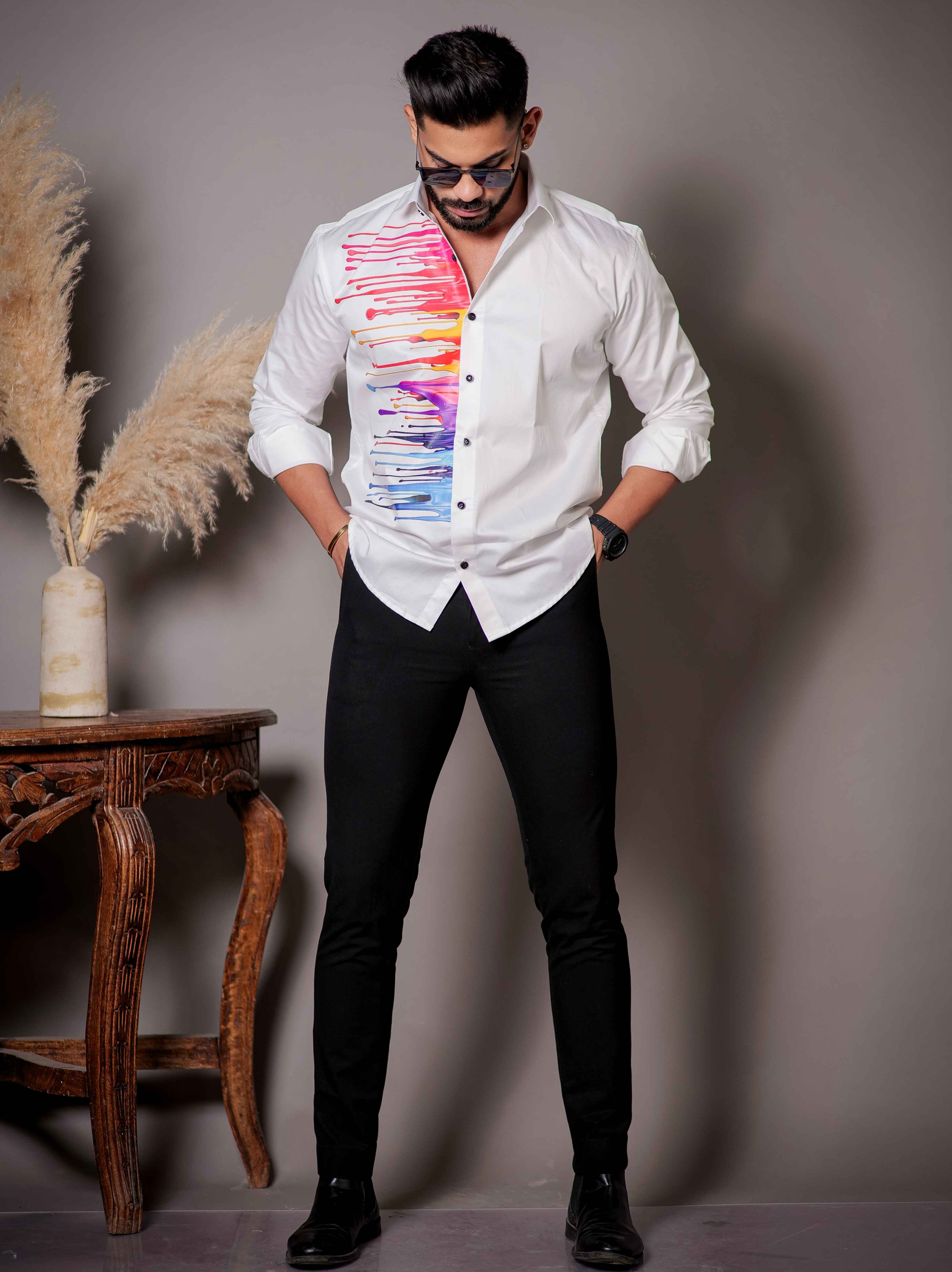 White Club Wear Printed Satin Cotton Shirt - Image 4