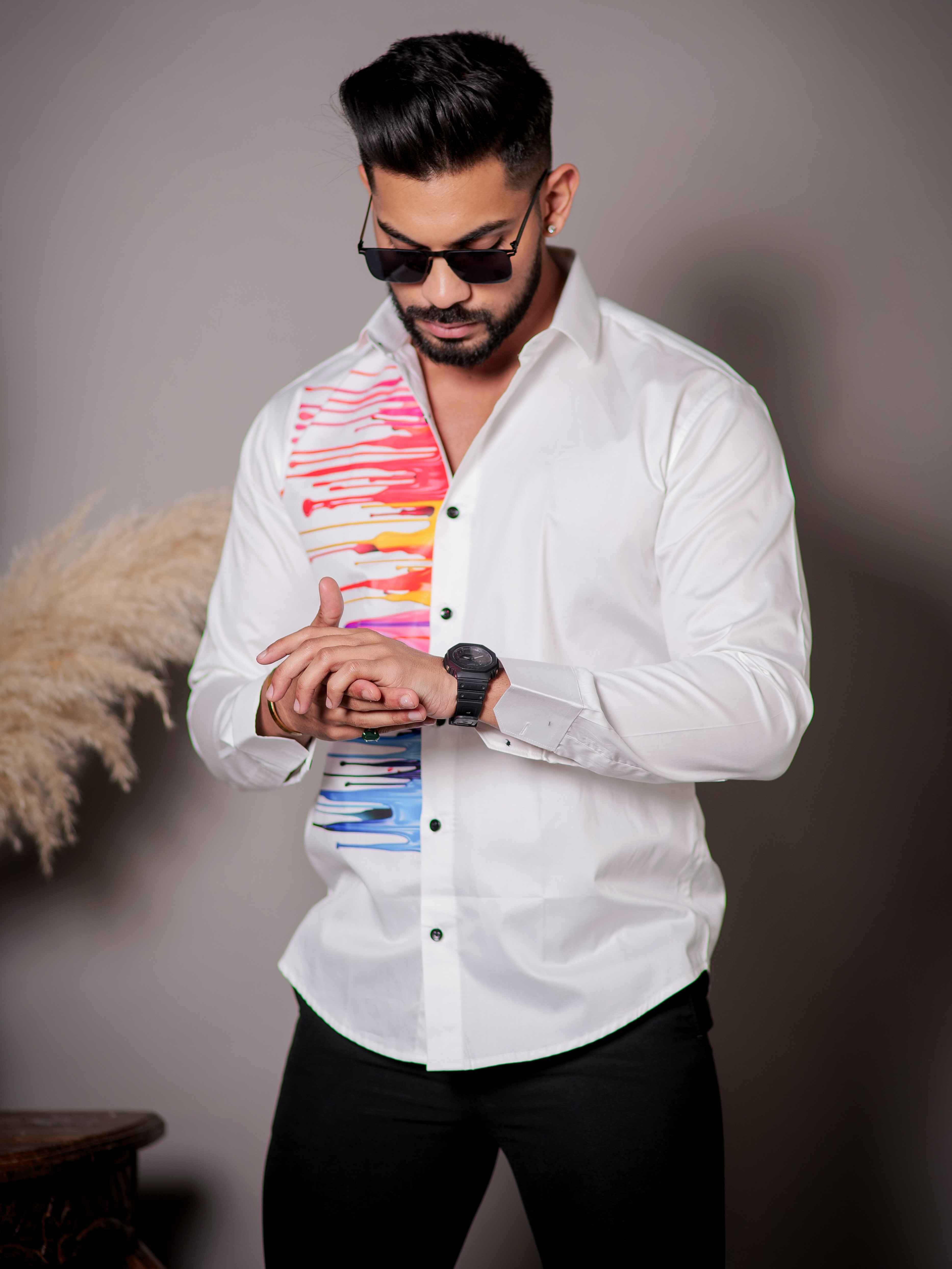 White Club Wear Printed Satin Cotton Shirt - Image 5
