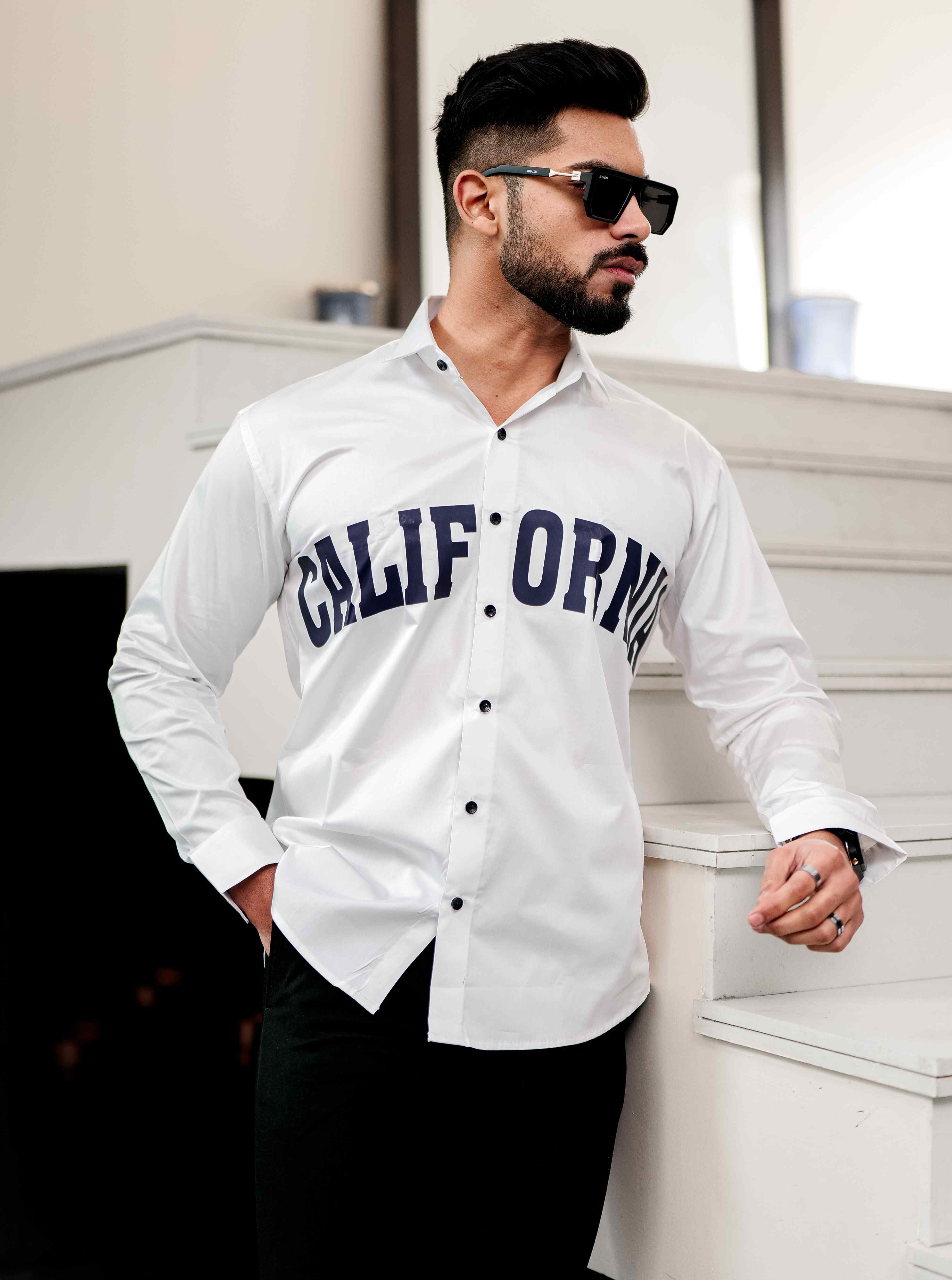 White Club Wear Printed Satin Cotton Shirt - Image 6
