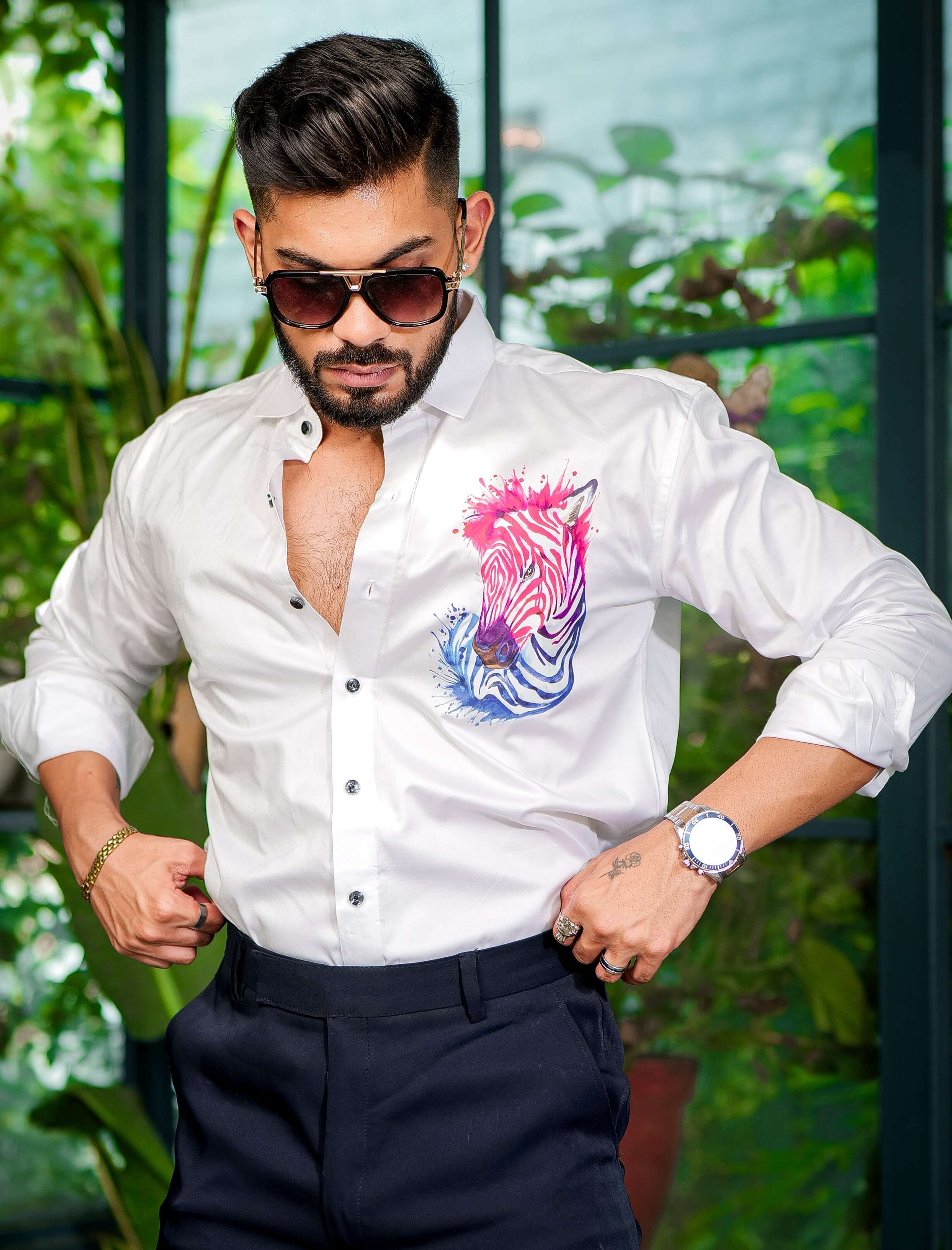 White Club Wear Printed Satin Cotton Shirt - Image 4