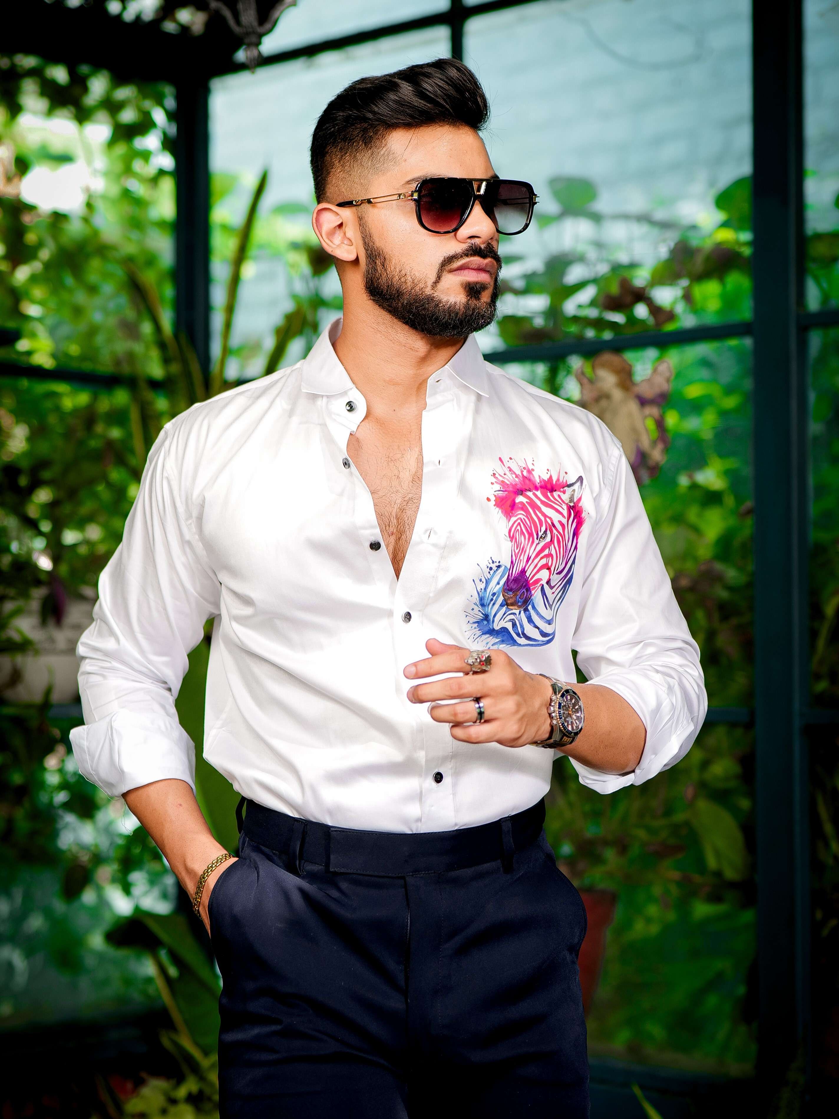 White Club Wear Printed Satin Cotton Shirt - Image 7