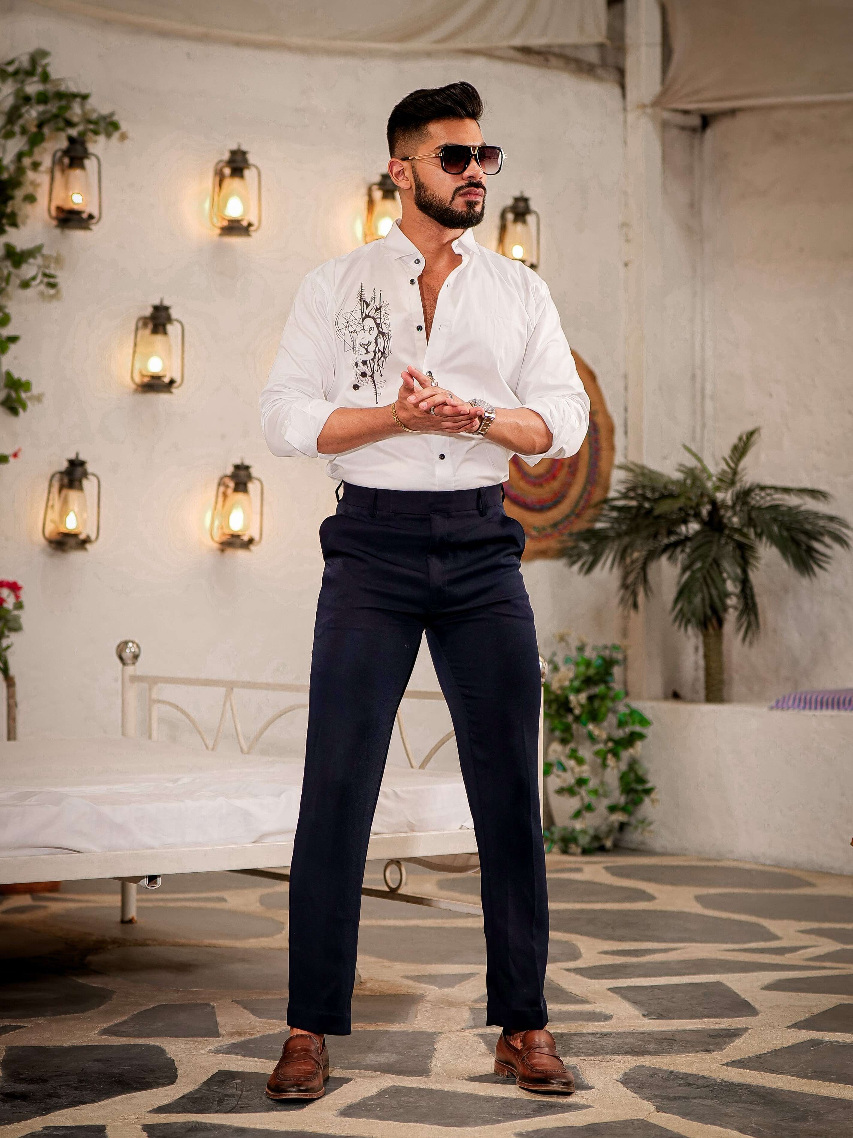White Club Wear Printed Satin Cotton Shirt - Image 6