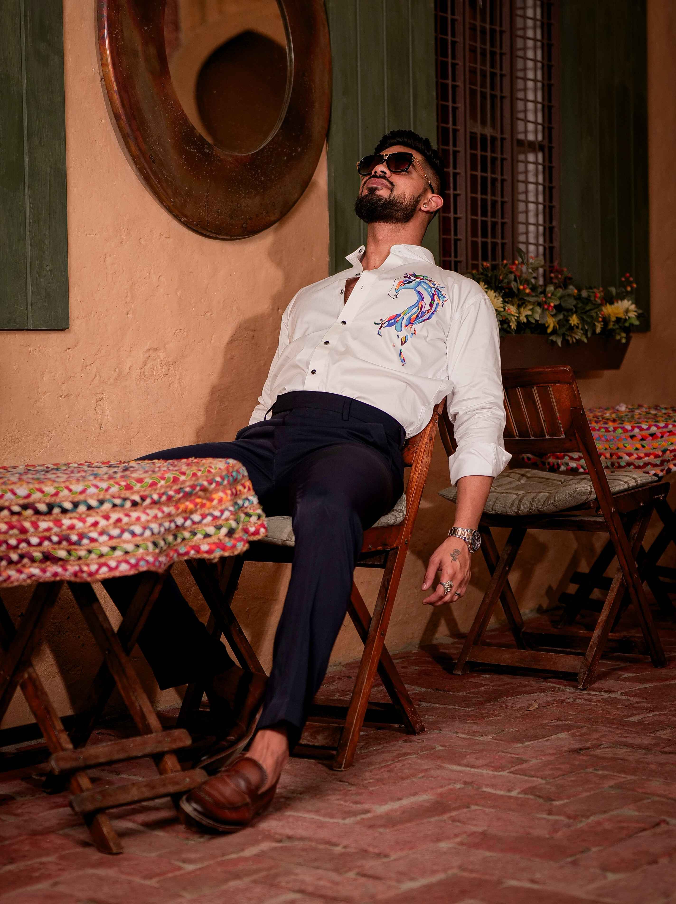 White Club Wear Printed Satin Cotton Shirt - Image 6