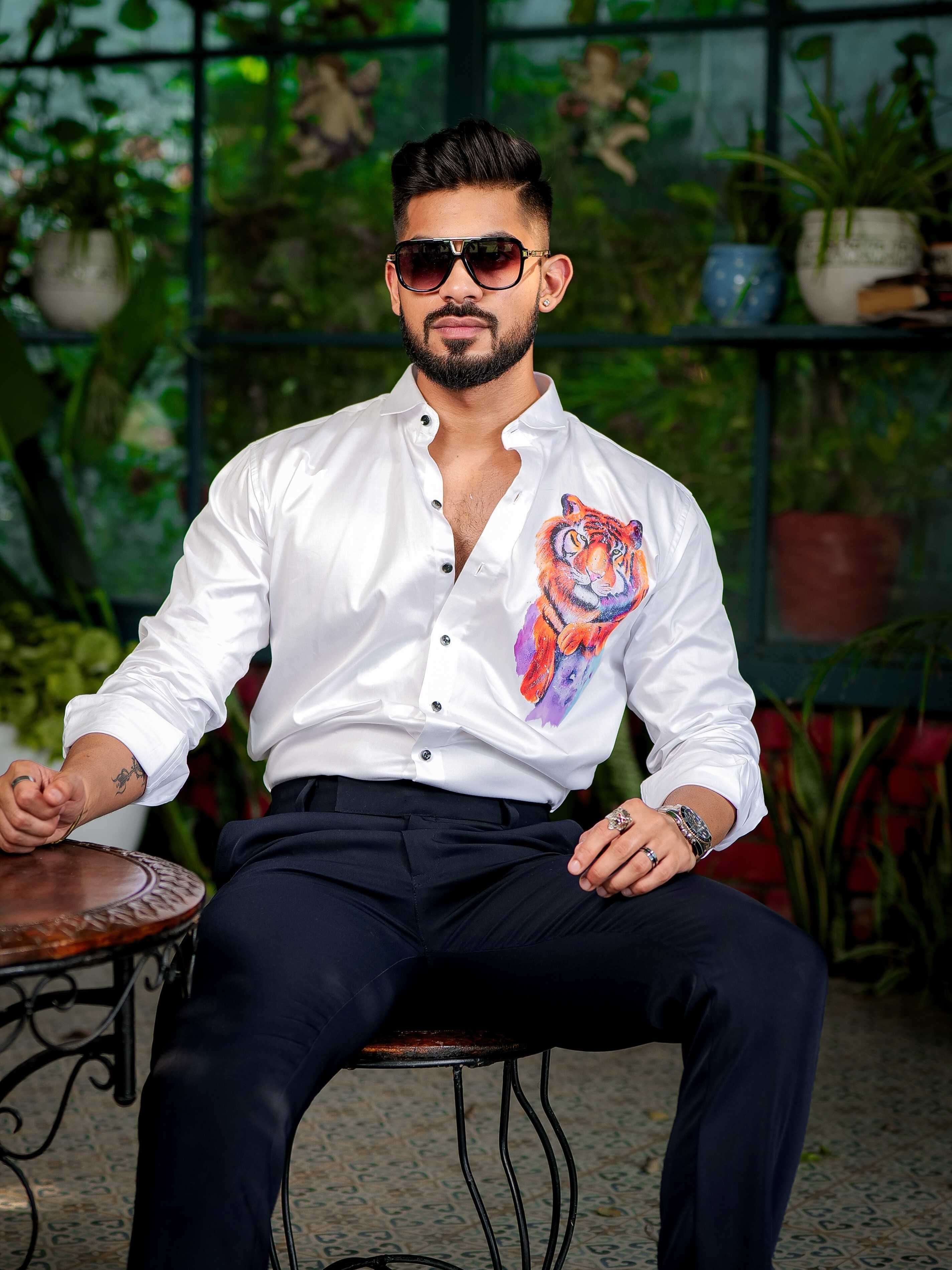 White Club Wear Printed Satin Cotton Shirt - Image 4