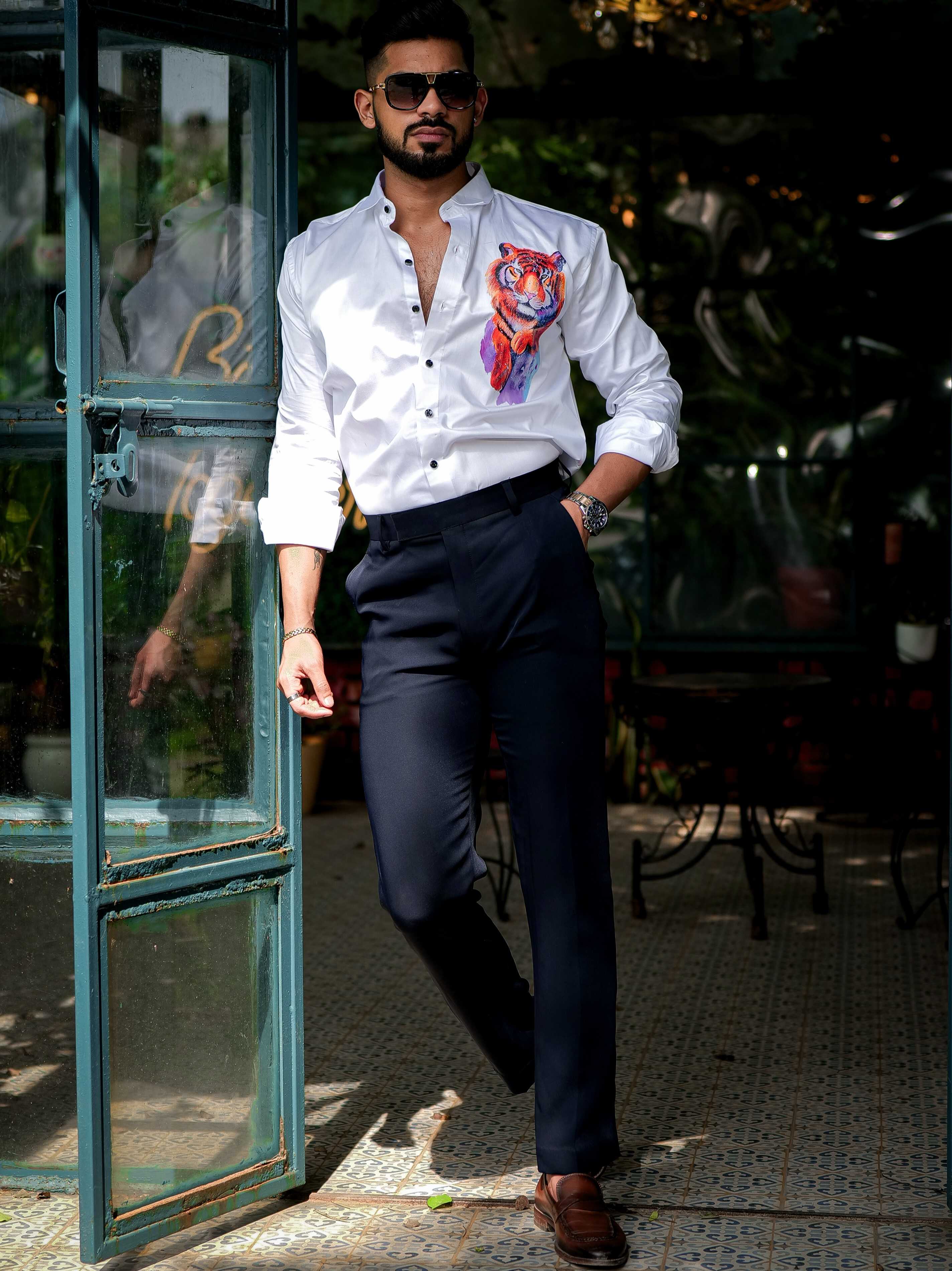 White Club Wear Printed Satin Cotton Shirt - Image 5
