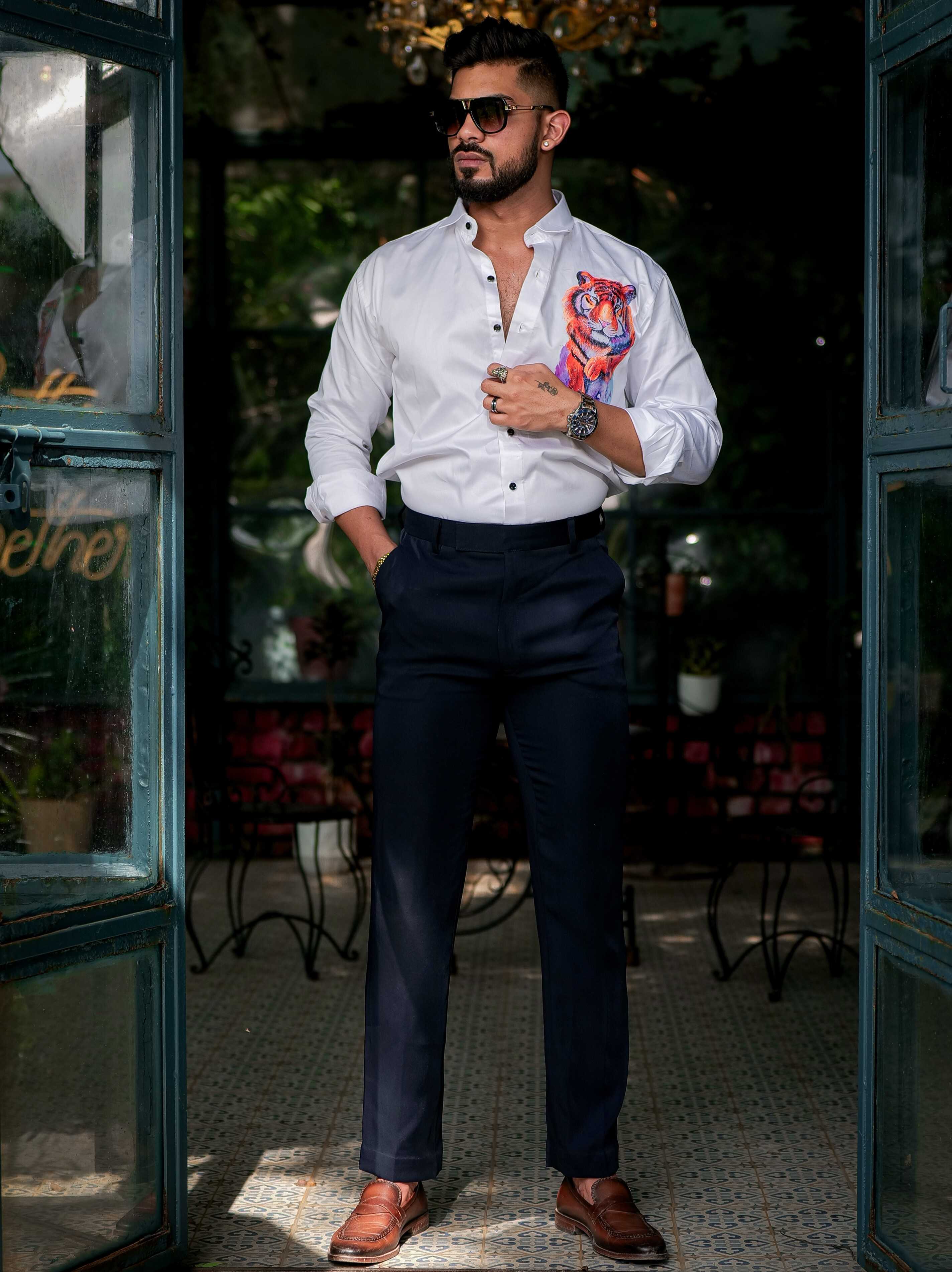 White Club Wear Printed Satin Cotton Shirt - Image 7