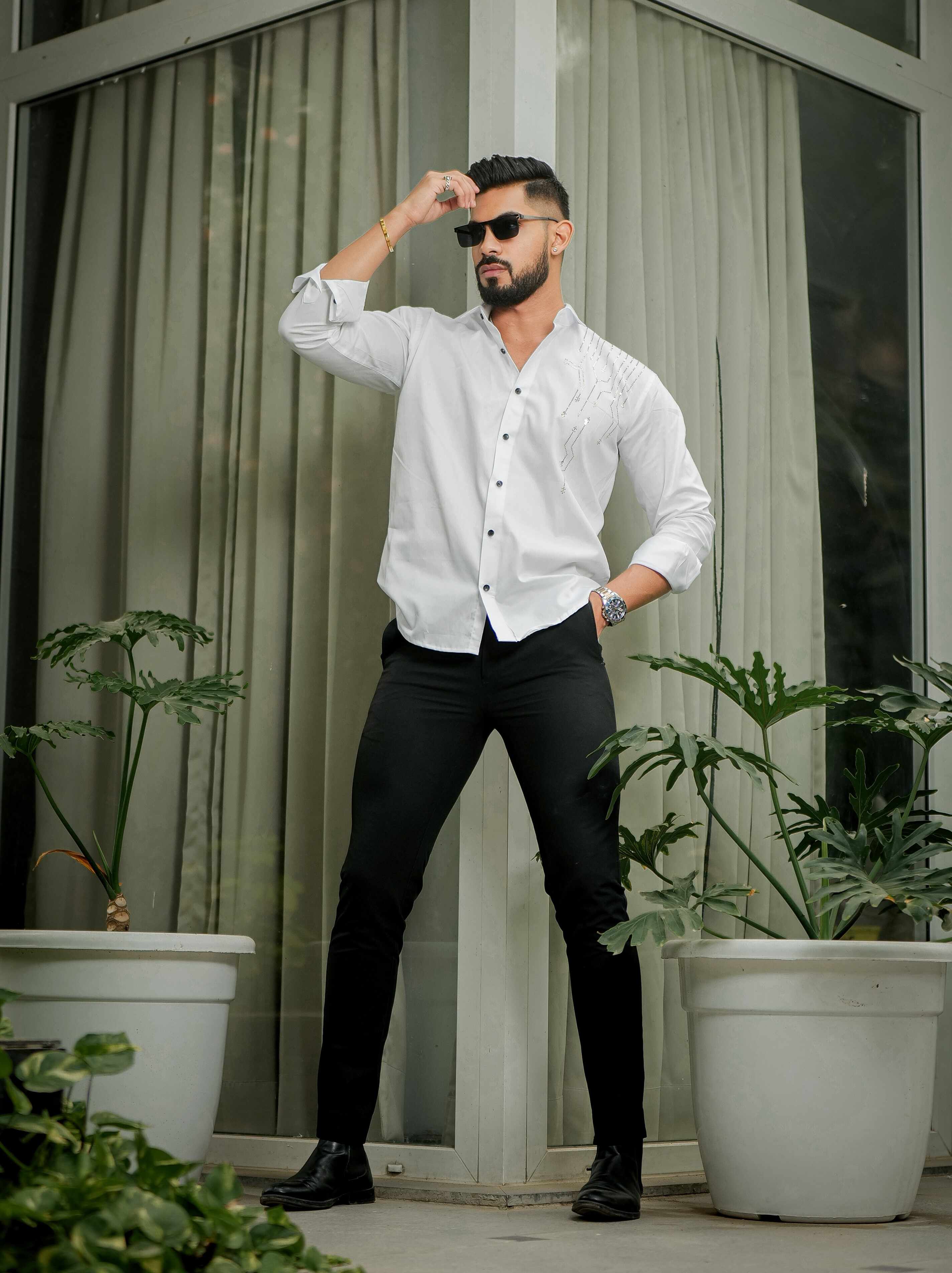White Club Wear Satin Cotton Party Shirt - Image 3