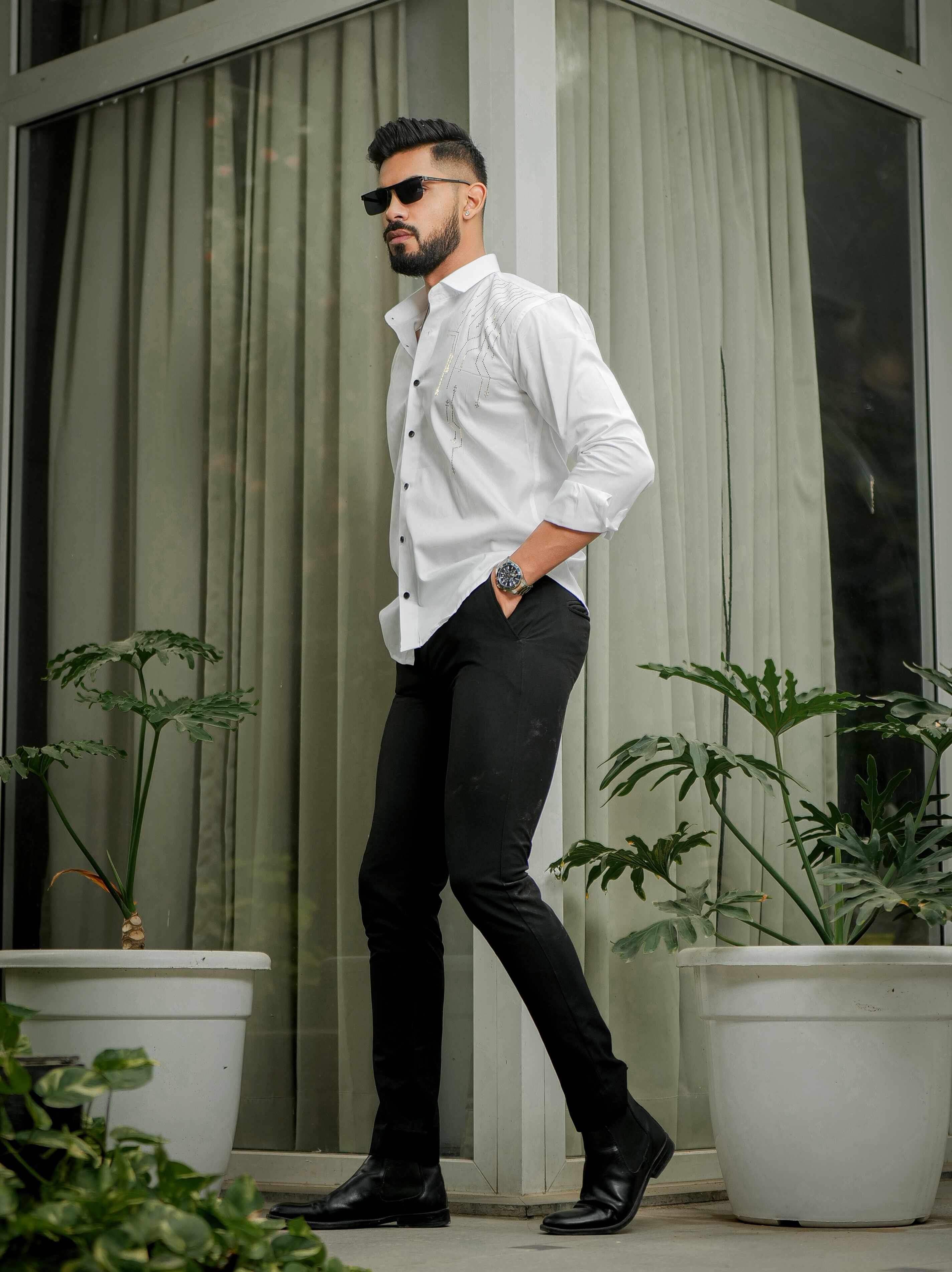 White Club Wear Satin Cotton Party Shirt - Image 4