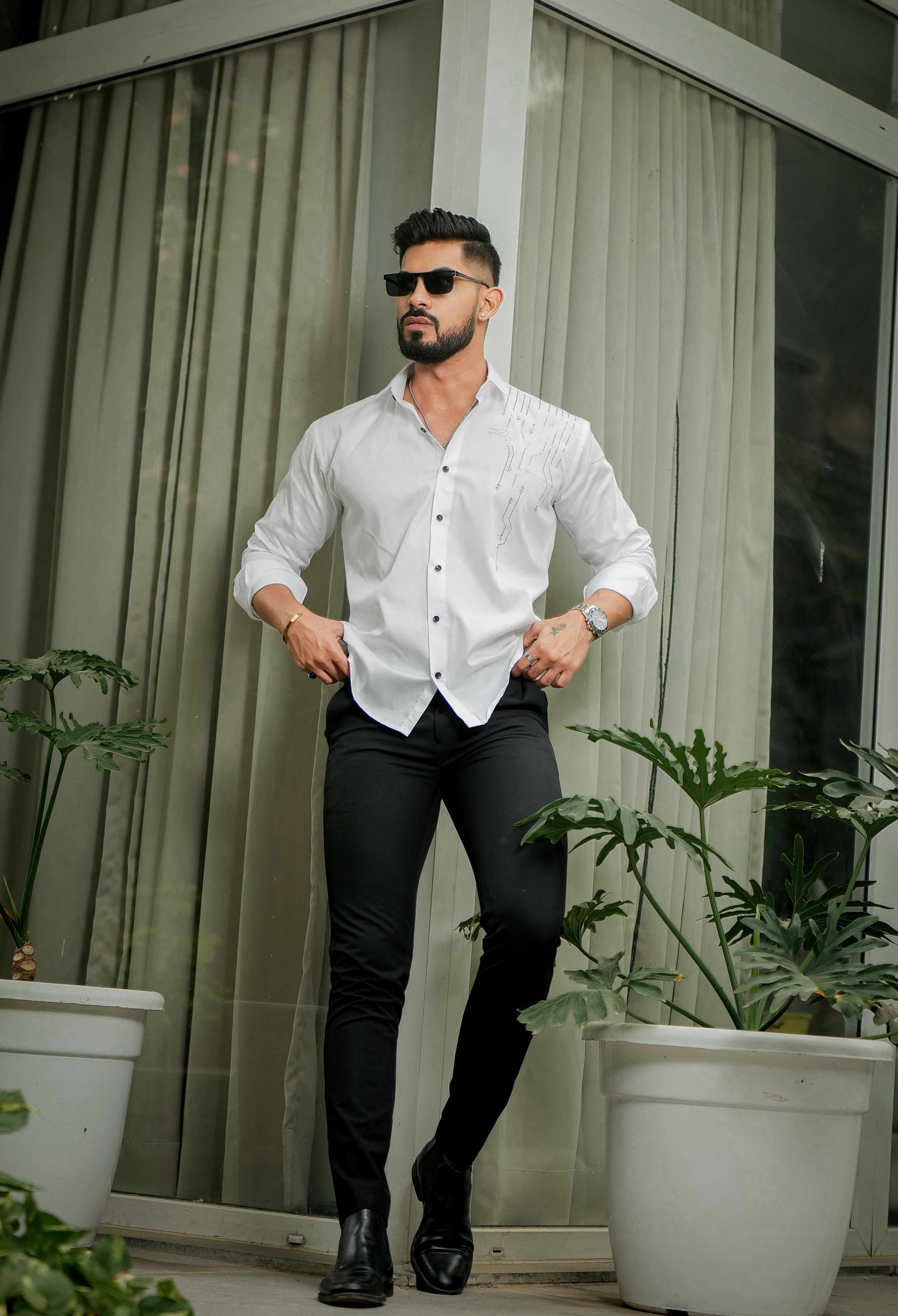 White Club Wear Satin Cotton Party Shirt - Image 5