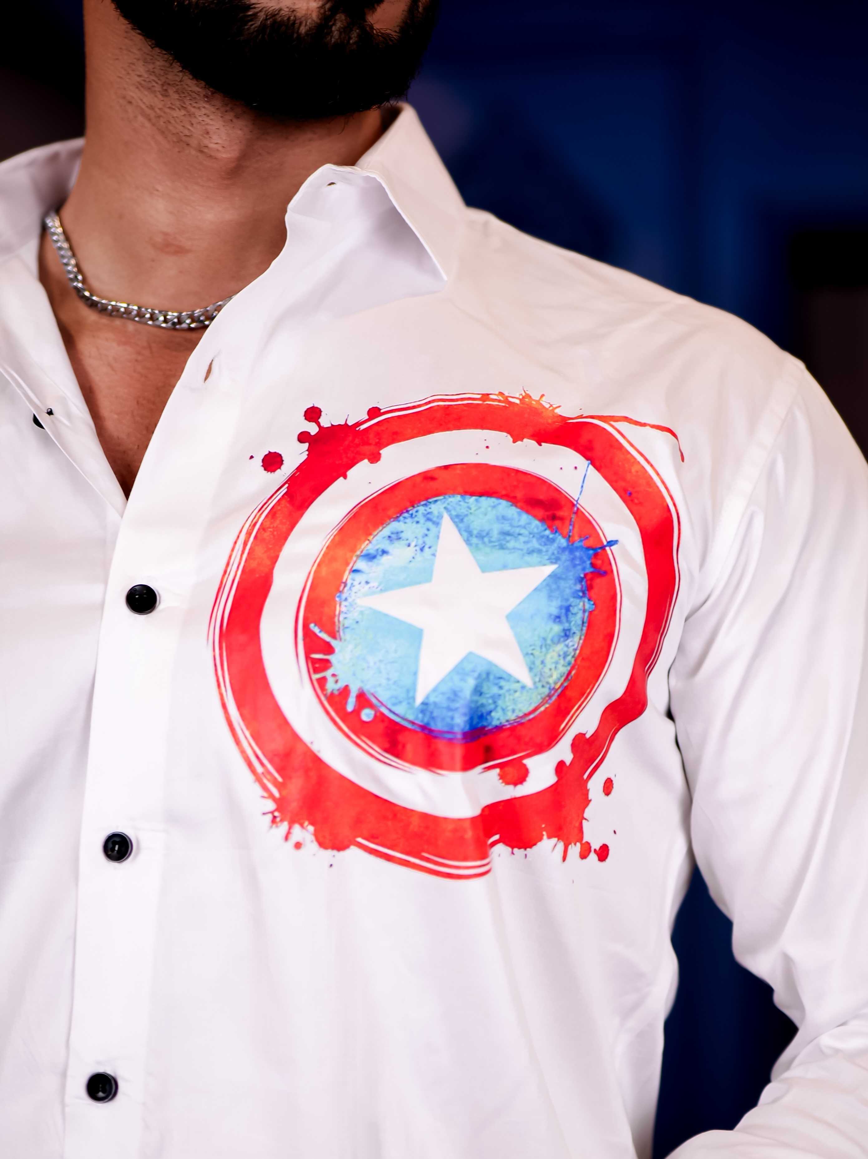 White Club Wear Shield Printed Satin Cotton Shirt - Image 2