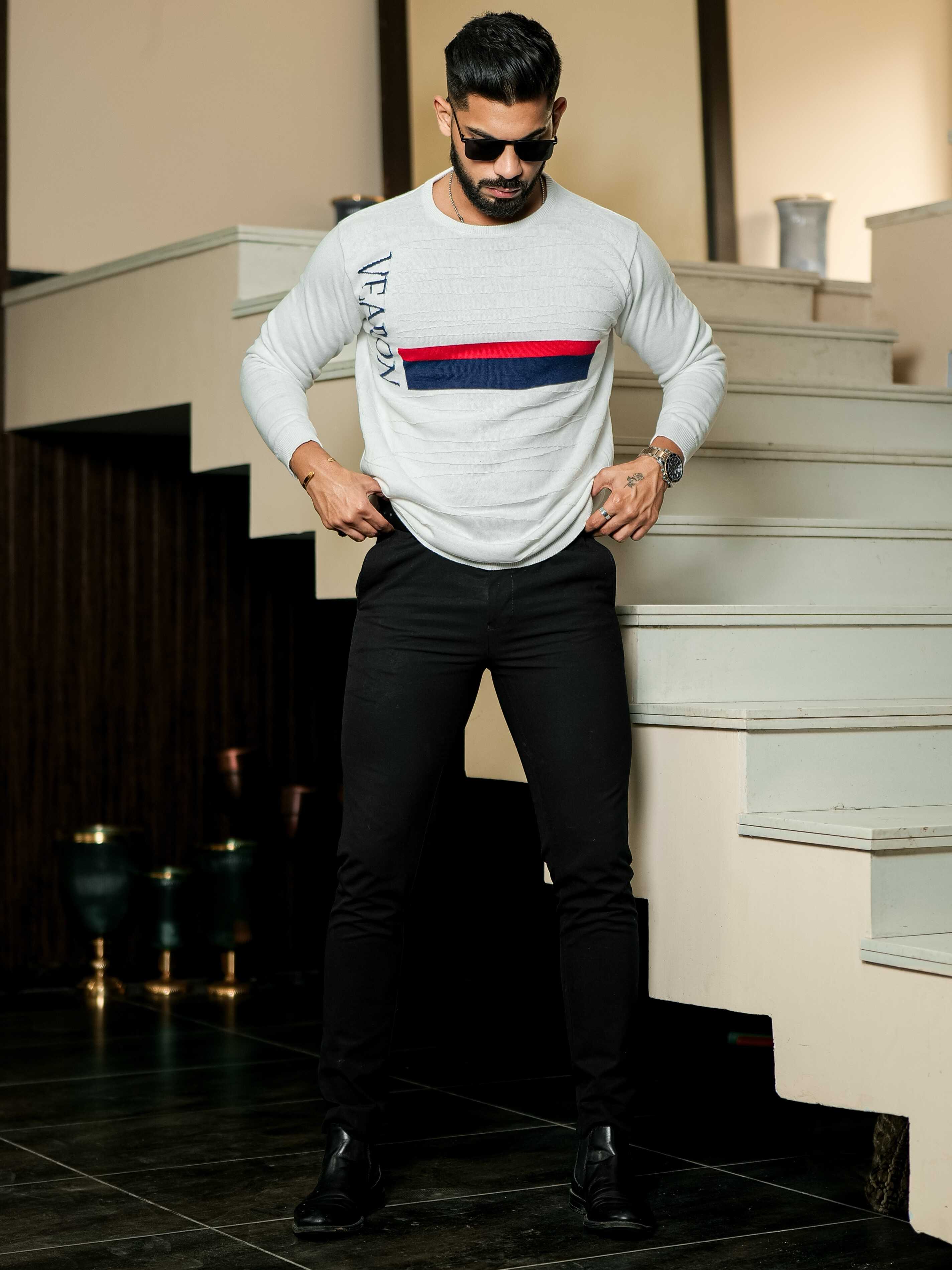 White Cotton Full Sleeve Premium T Shirt - Image 3