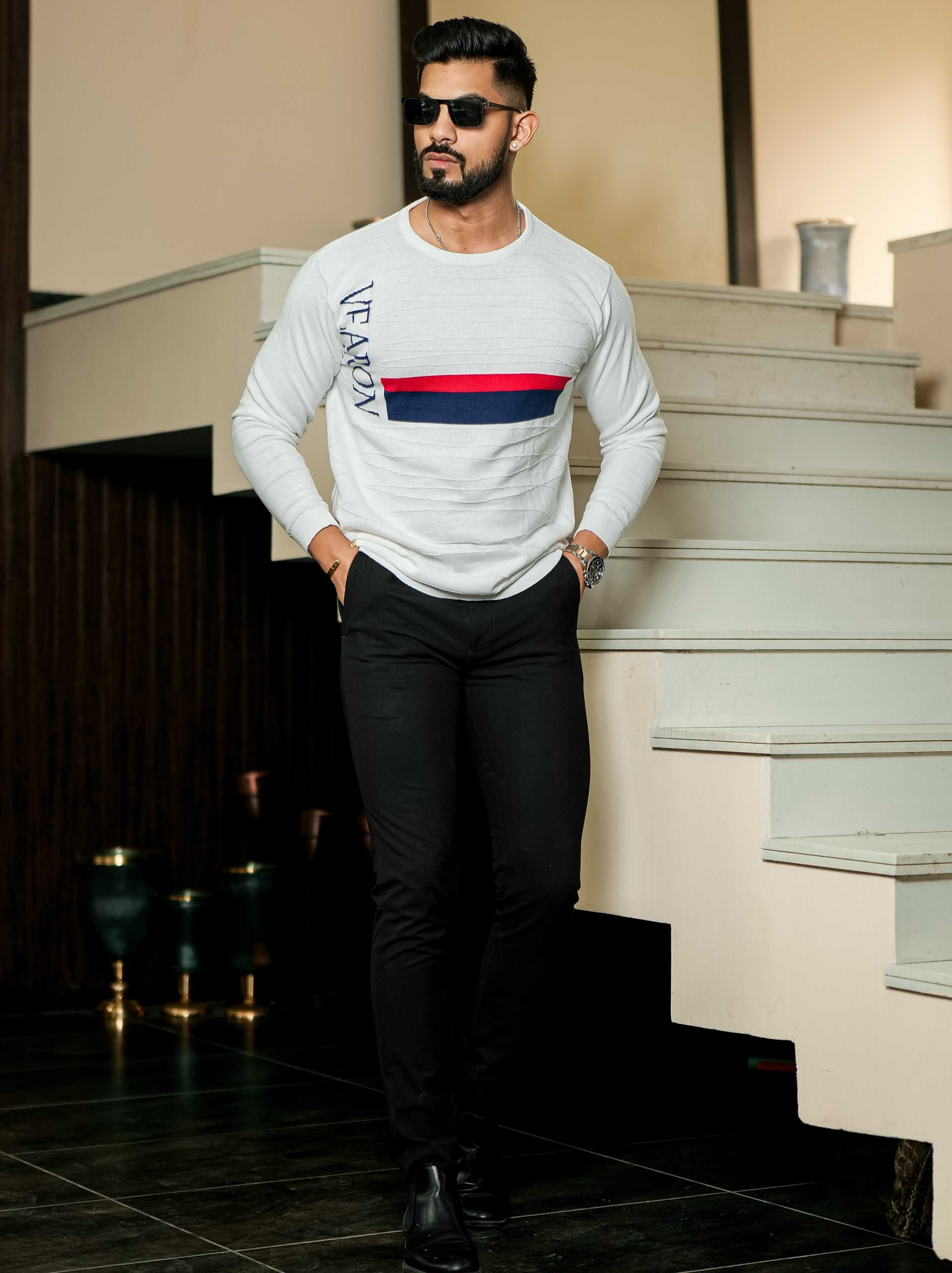 White Cotton Full Sleeve Premium T Shirt - Image 4