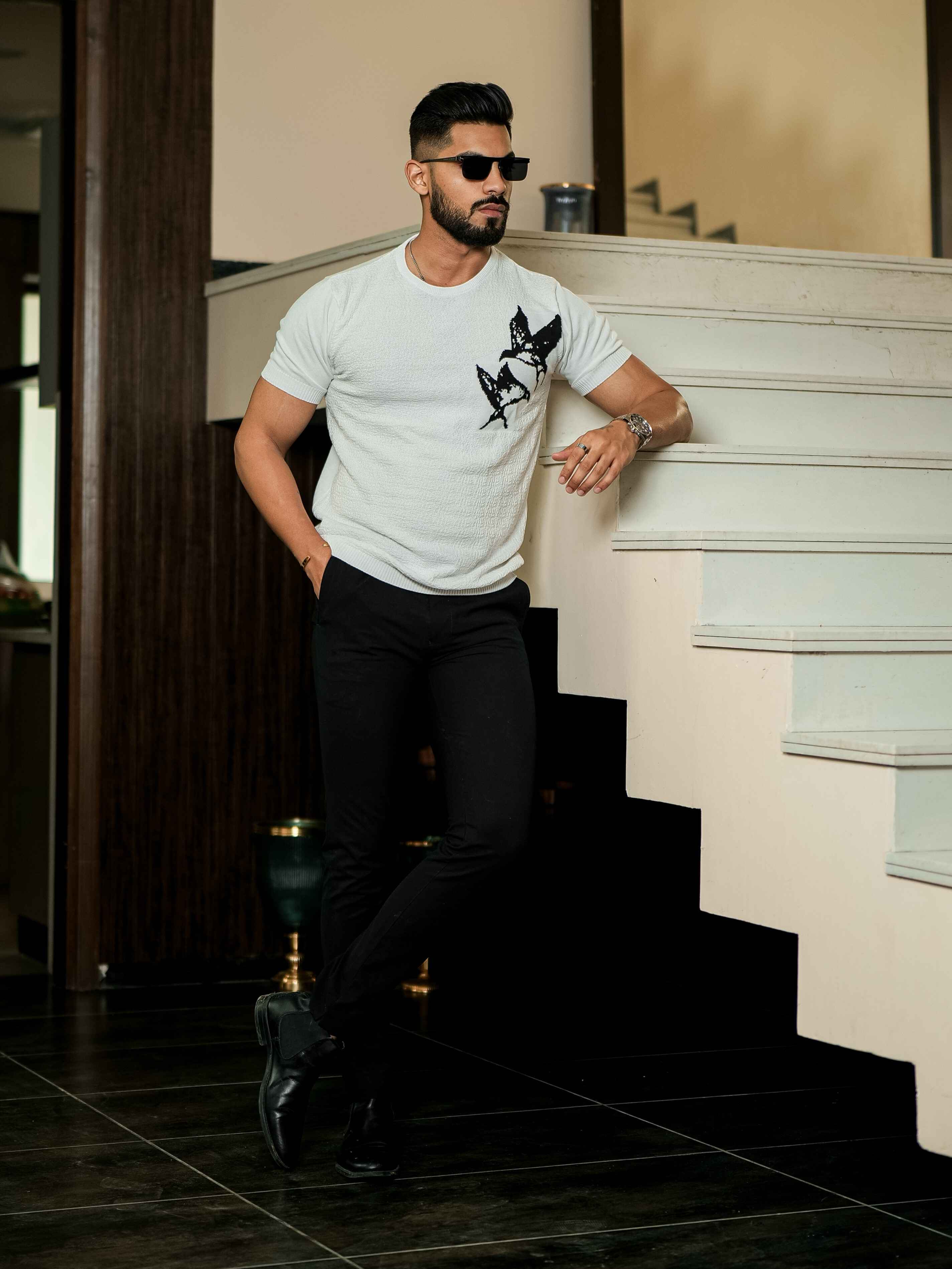White Cotton Half Sleeve Premium T Shirt - Image 5
