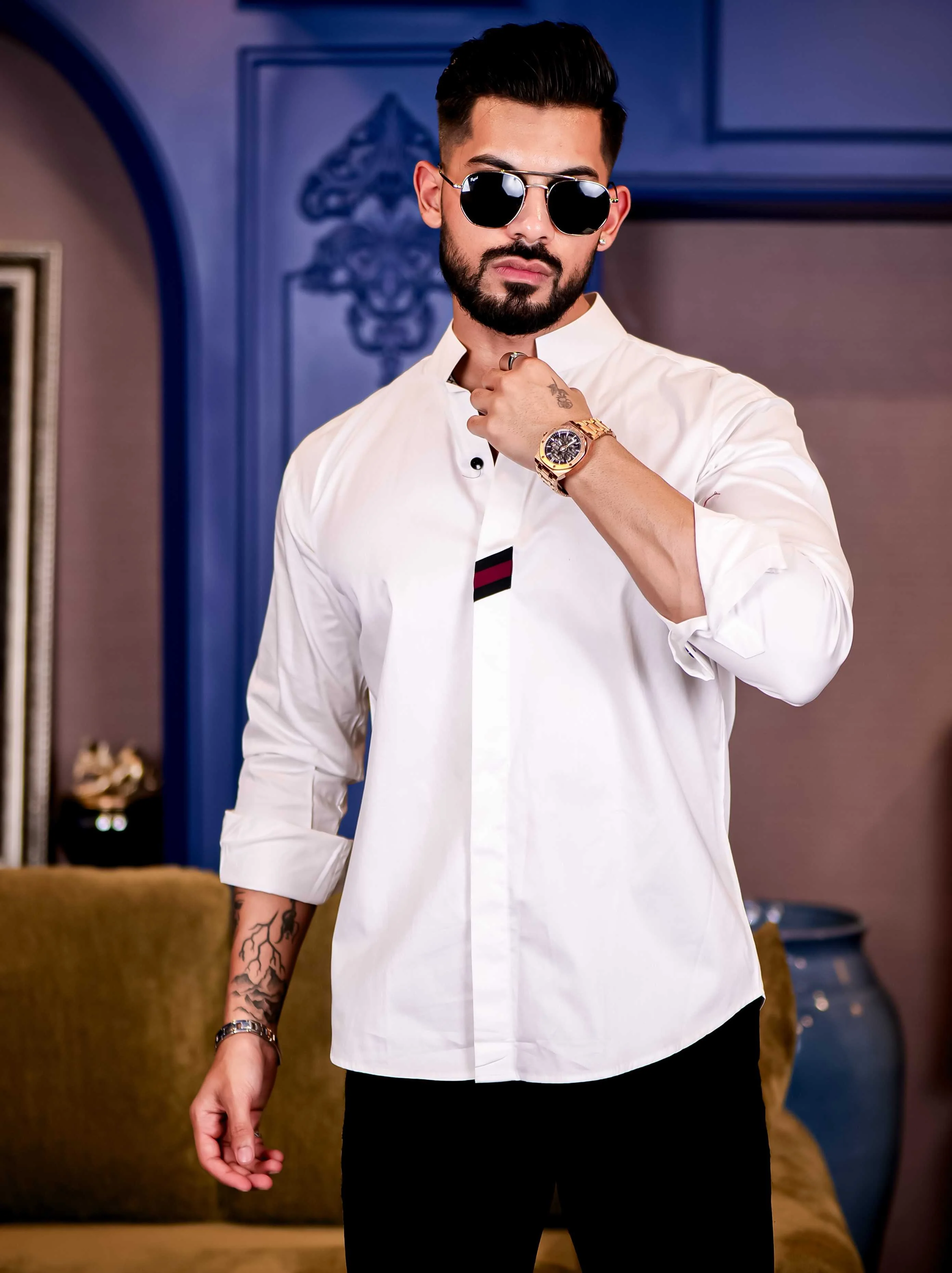 White Cut n sew Premium Cotton Shirt For Men - Image 4