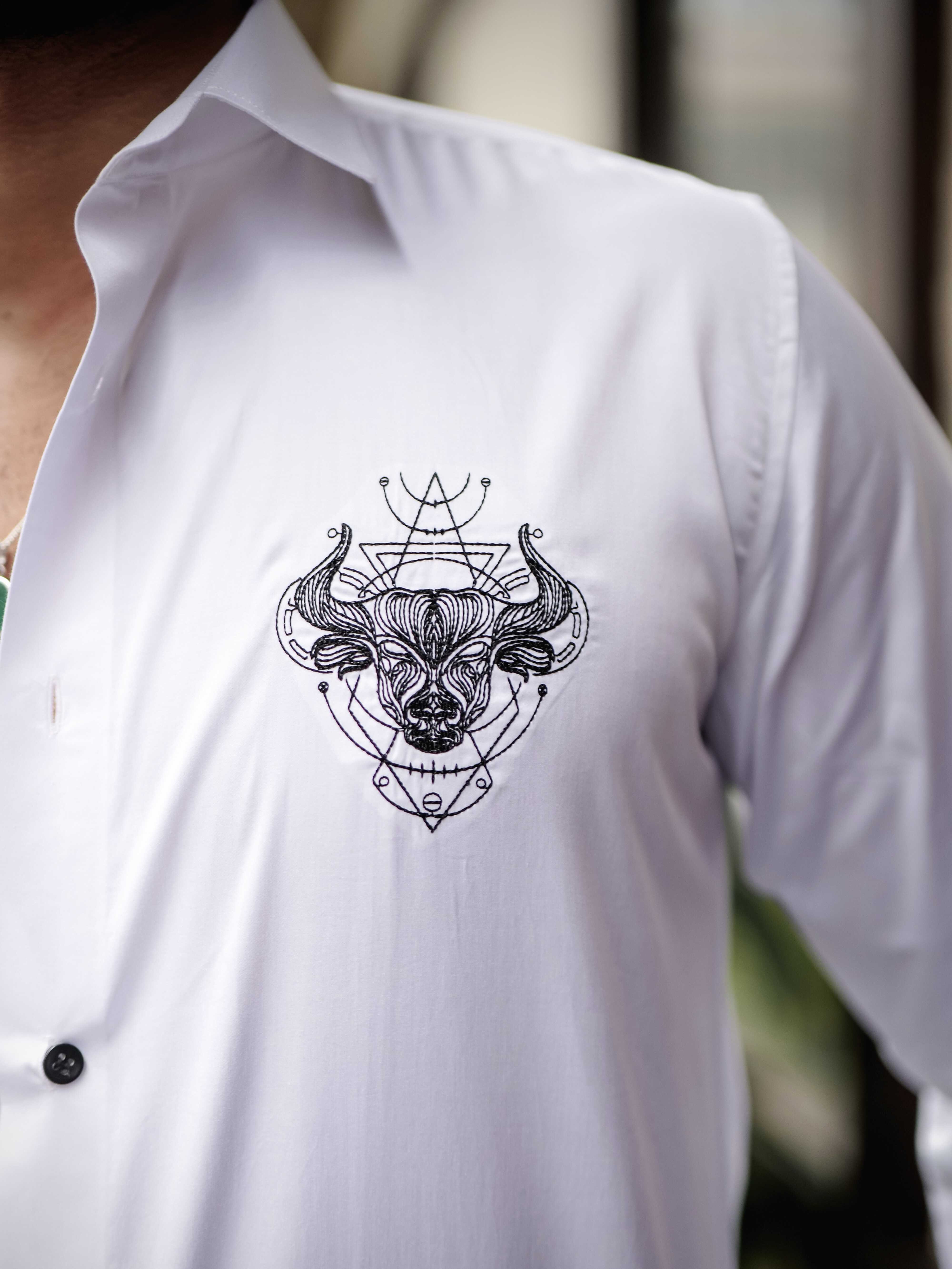 WHITE EMBROIDERED DESIGNER SATIN COTTON SHIRT FOR MEN'S - Image 8