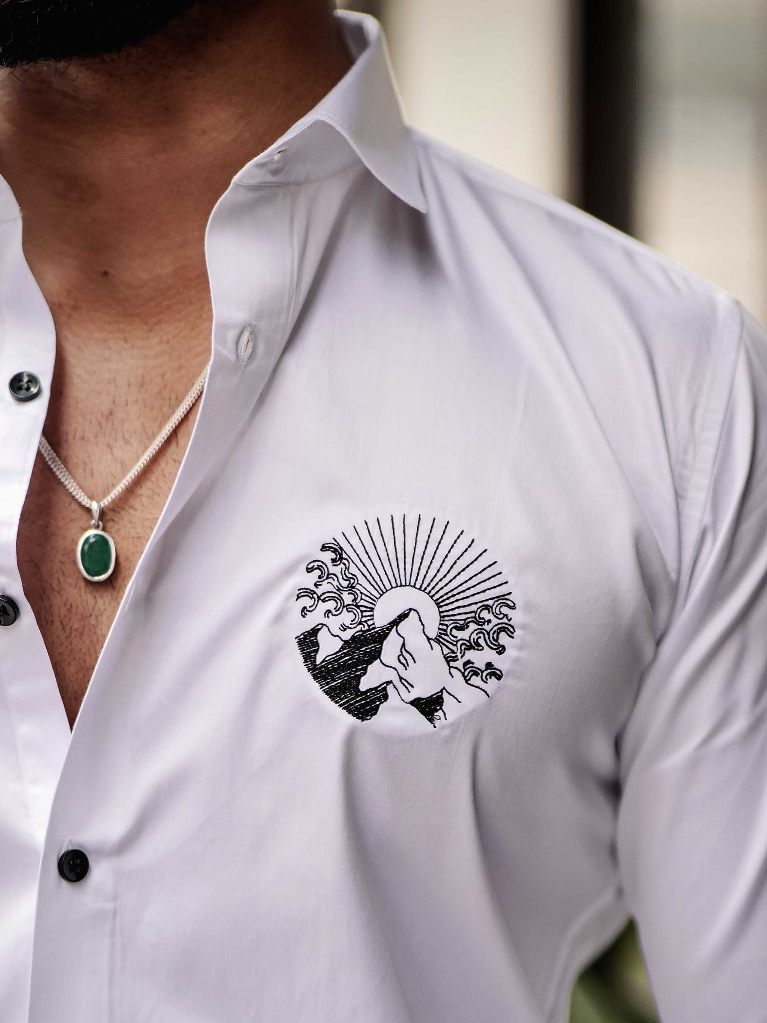 WHITE EMBROIDERED DESIGNER SHIRT FOR MEN'S - Image 2