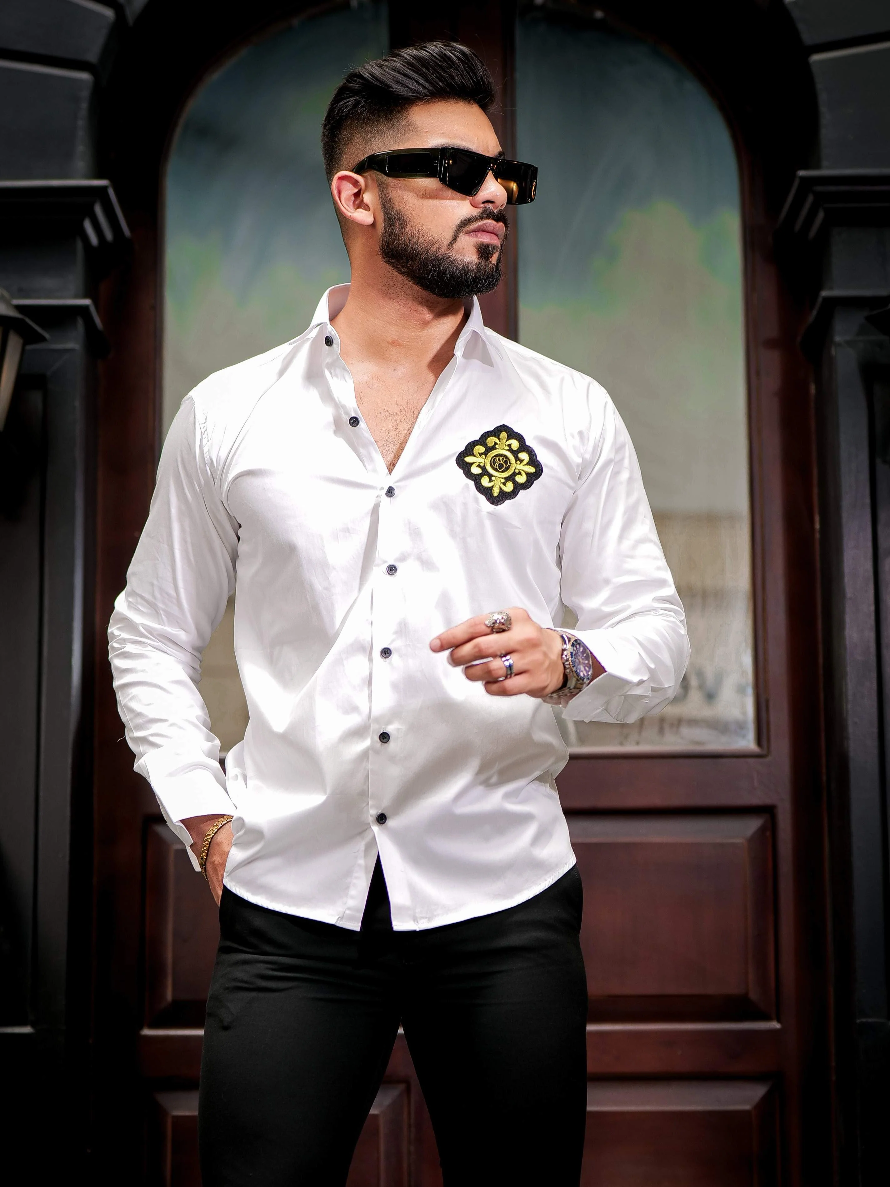 White Embroidery Designer Satin Cotton Shirt - Image 6