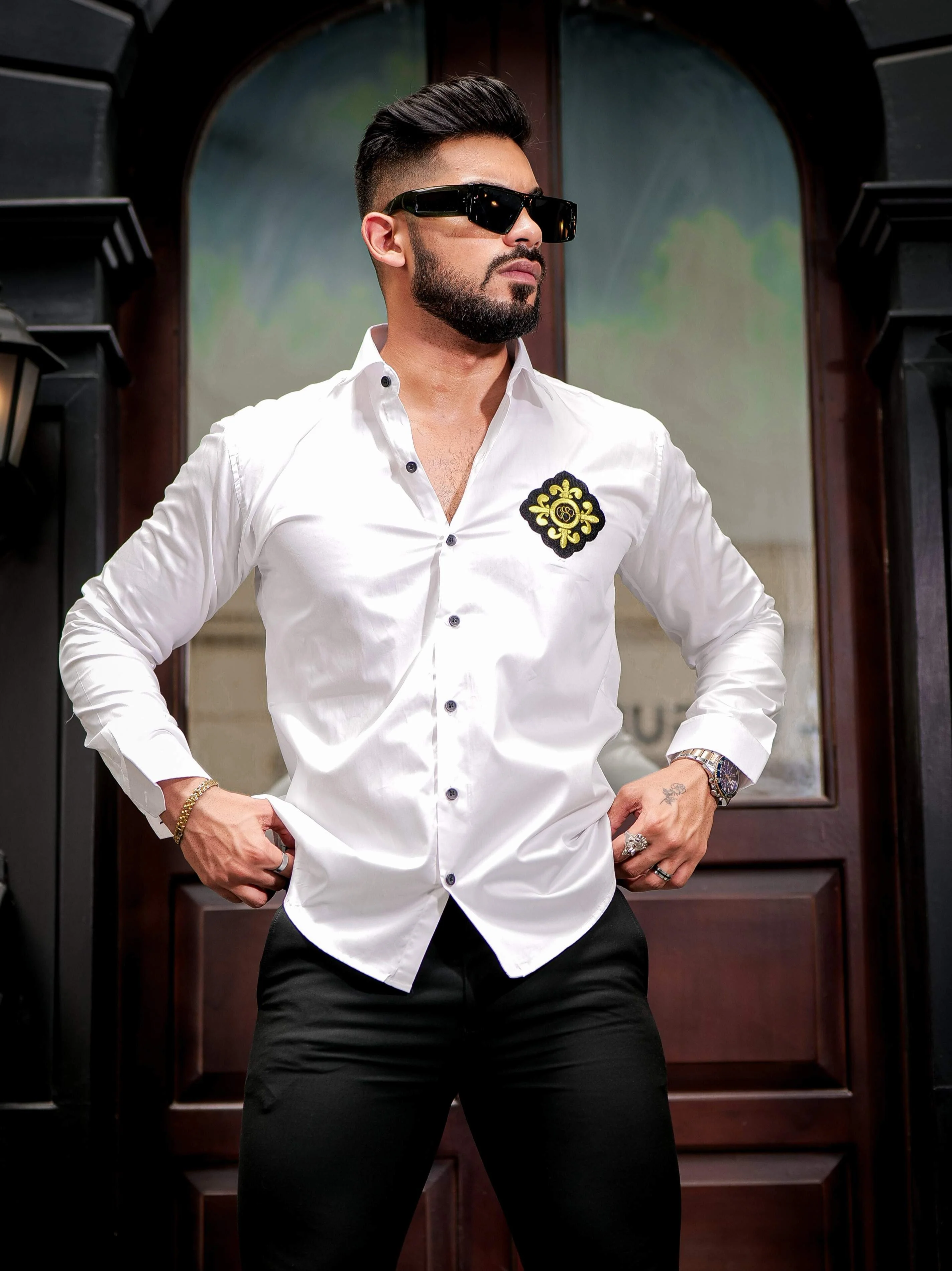 White Embroidery Designer Satin Cotton Shirt - Image 8