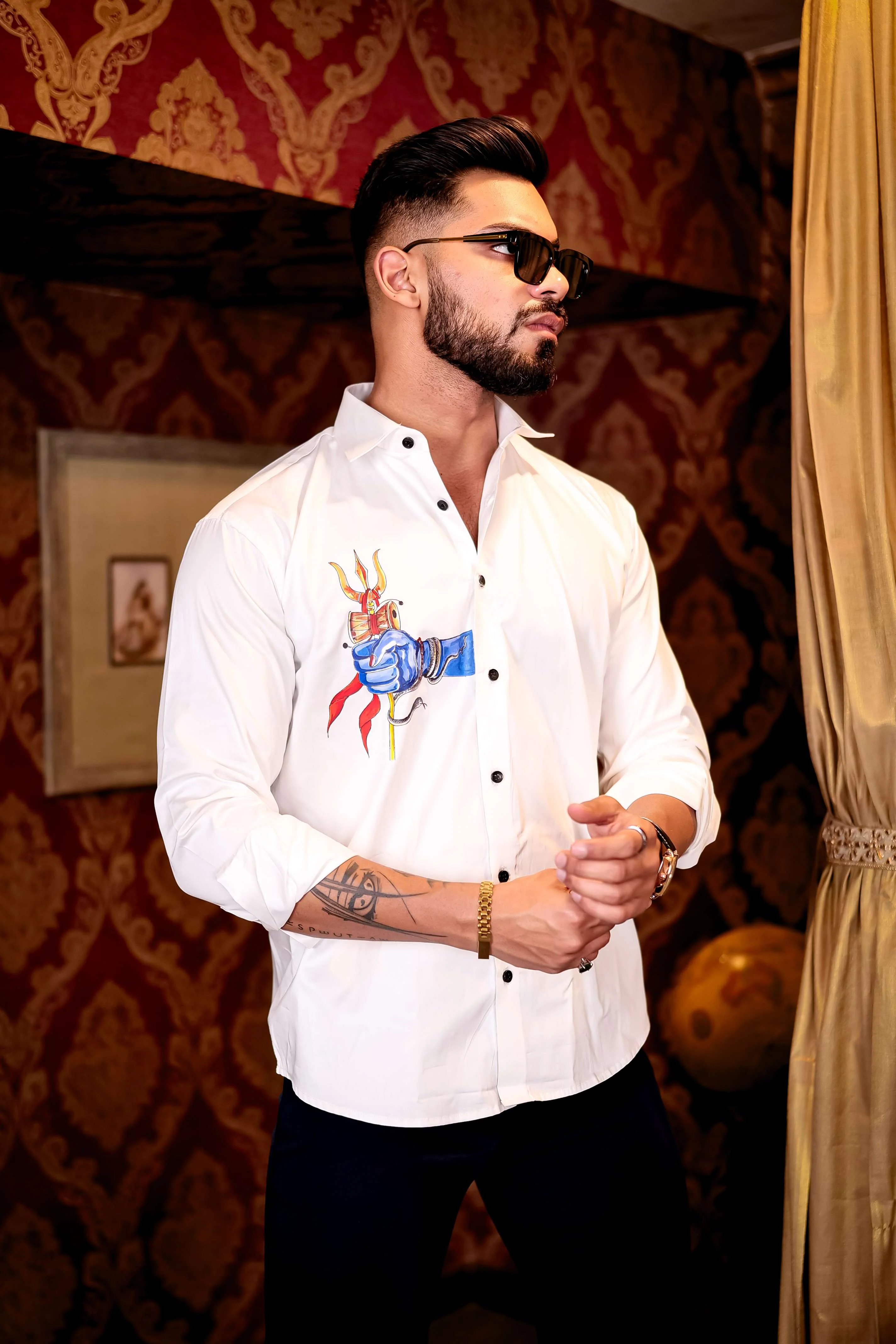 Trishul White Club Wear Printed Satin Cotton Shirt - Image 11