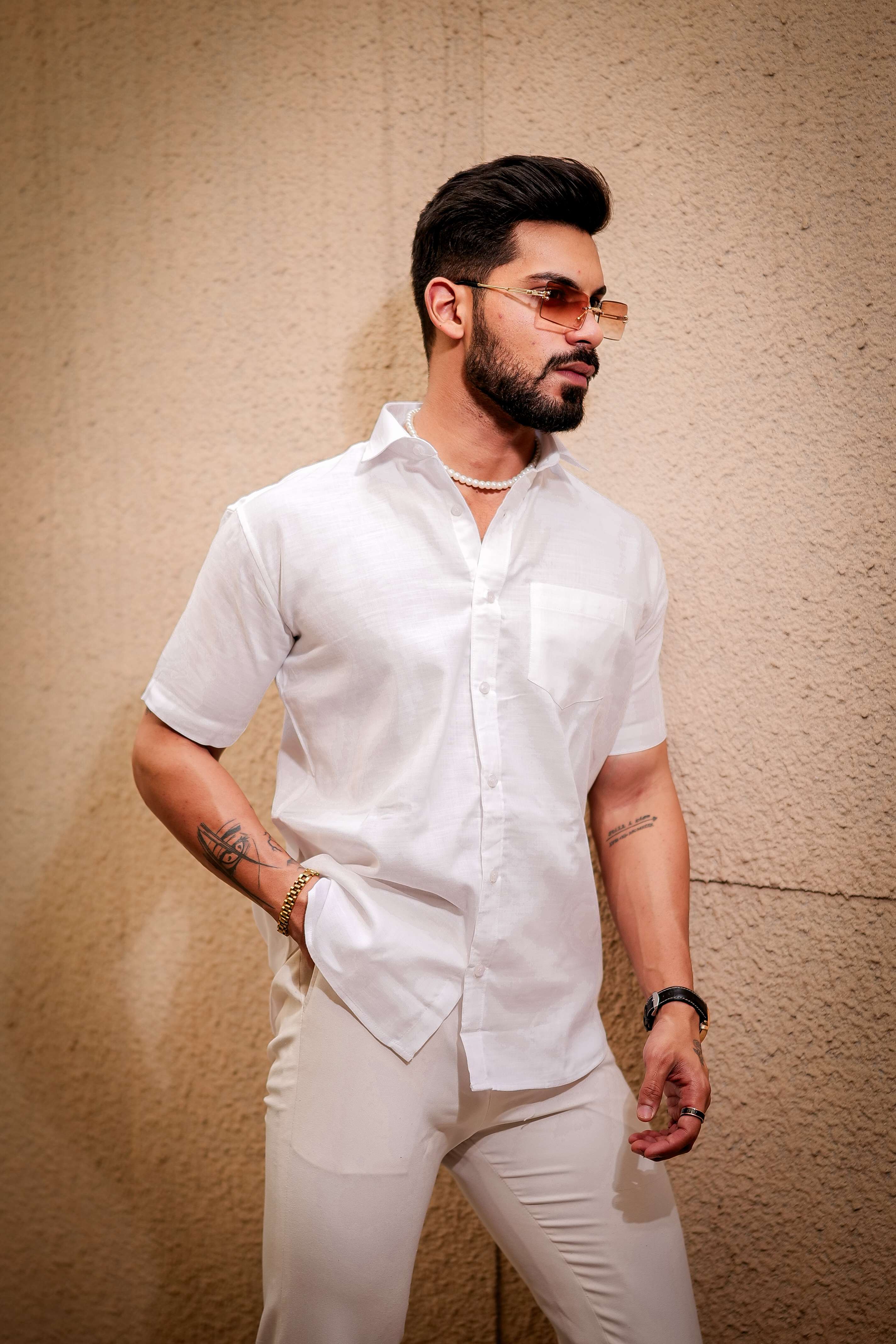 White Luxury Formal linen Cotton Shirt For Men's - Image 4