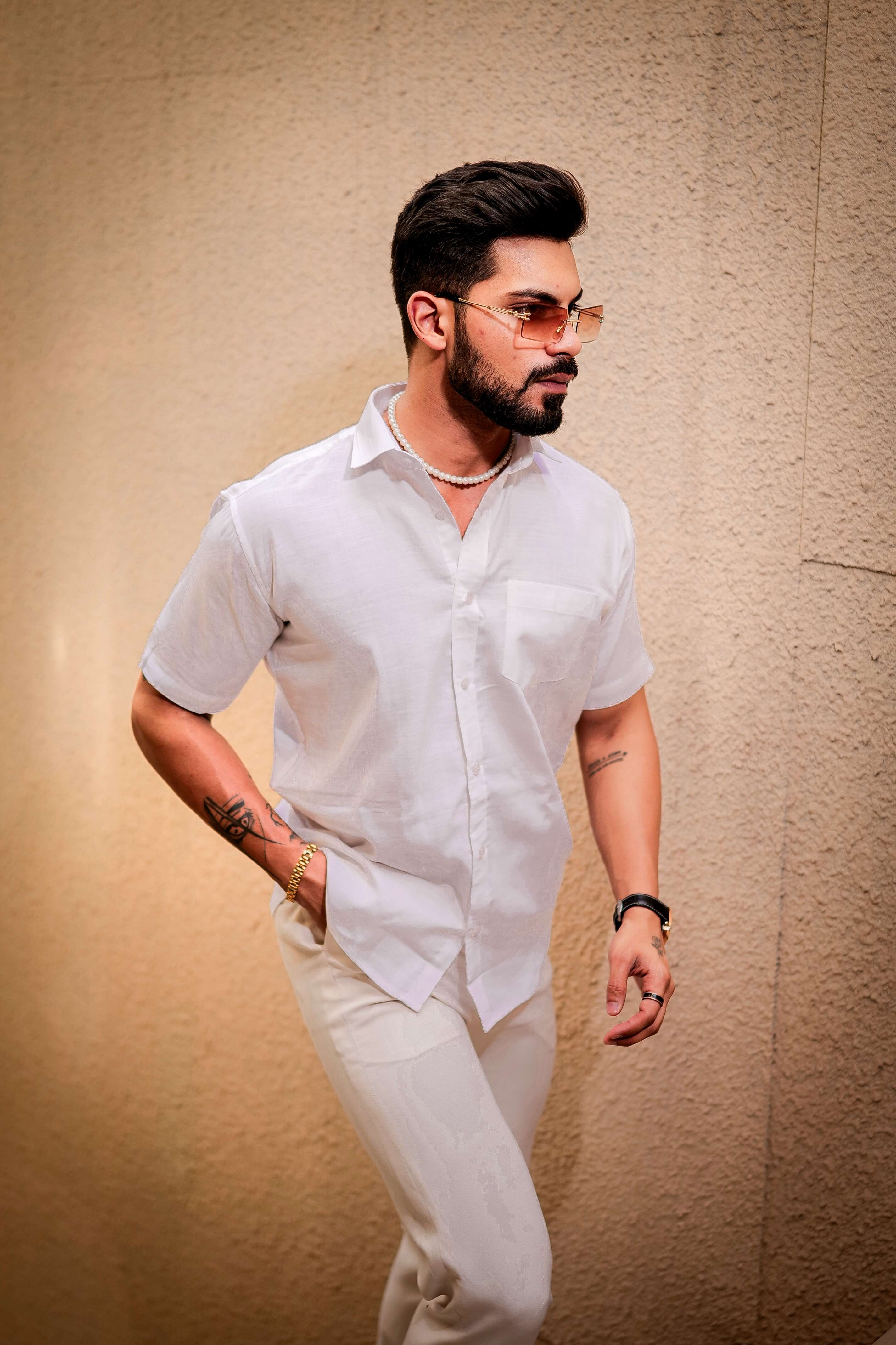 White Luxury Formal linen Cotton Shirt For Men's - Image 5