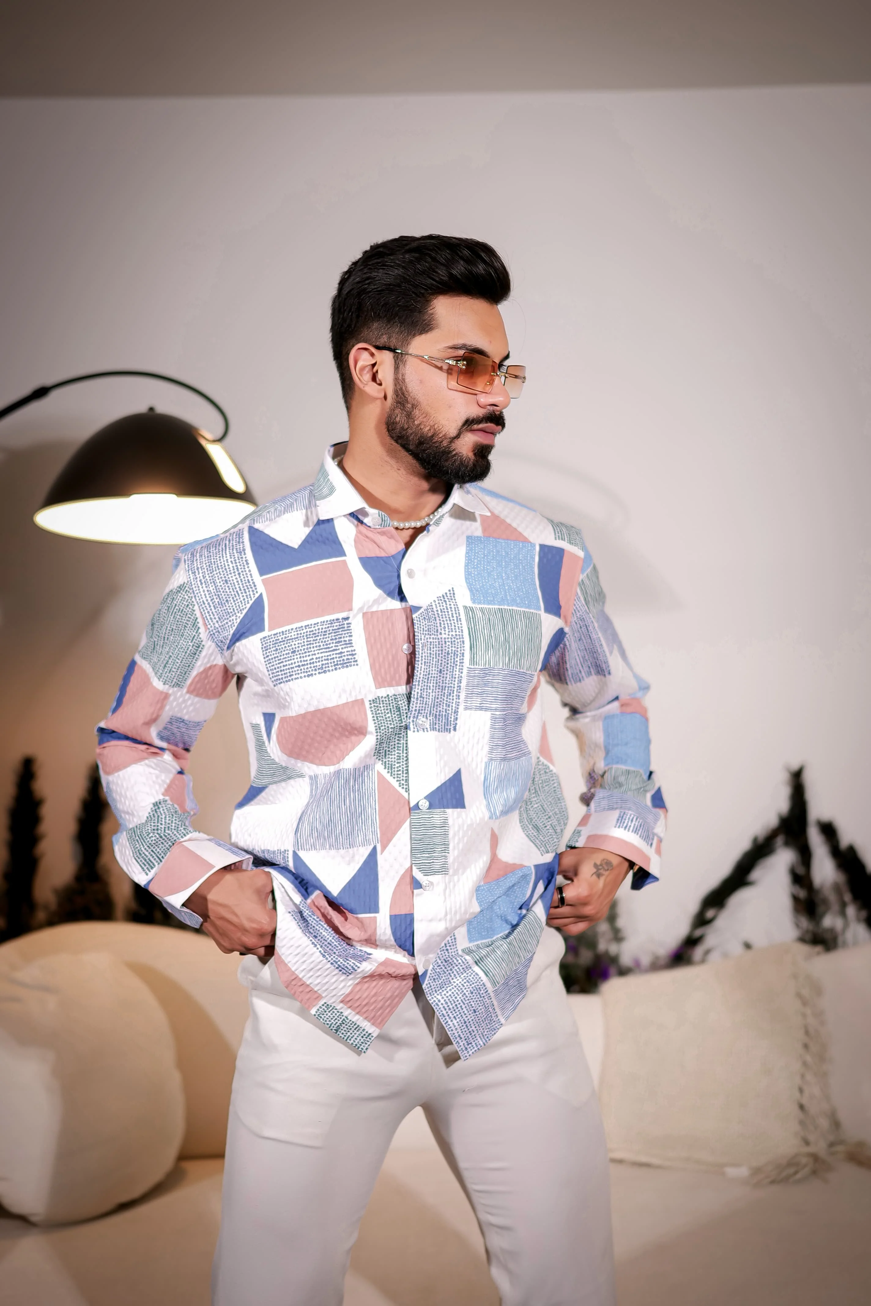 White Multicolor Imported Premium Shirt for Men's - Image 10