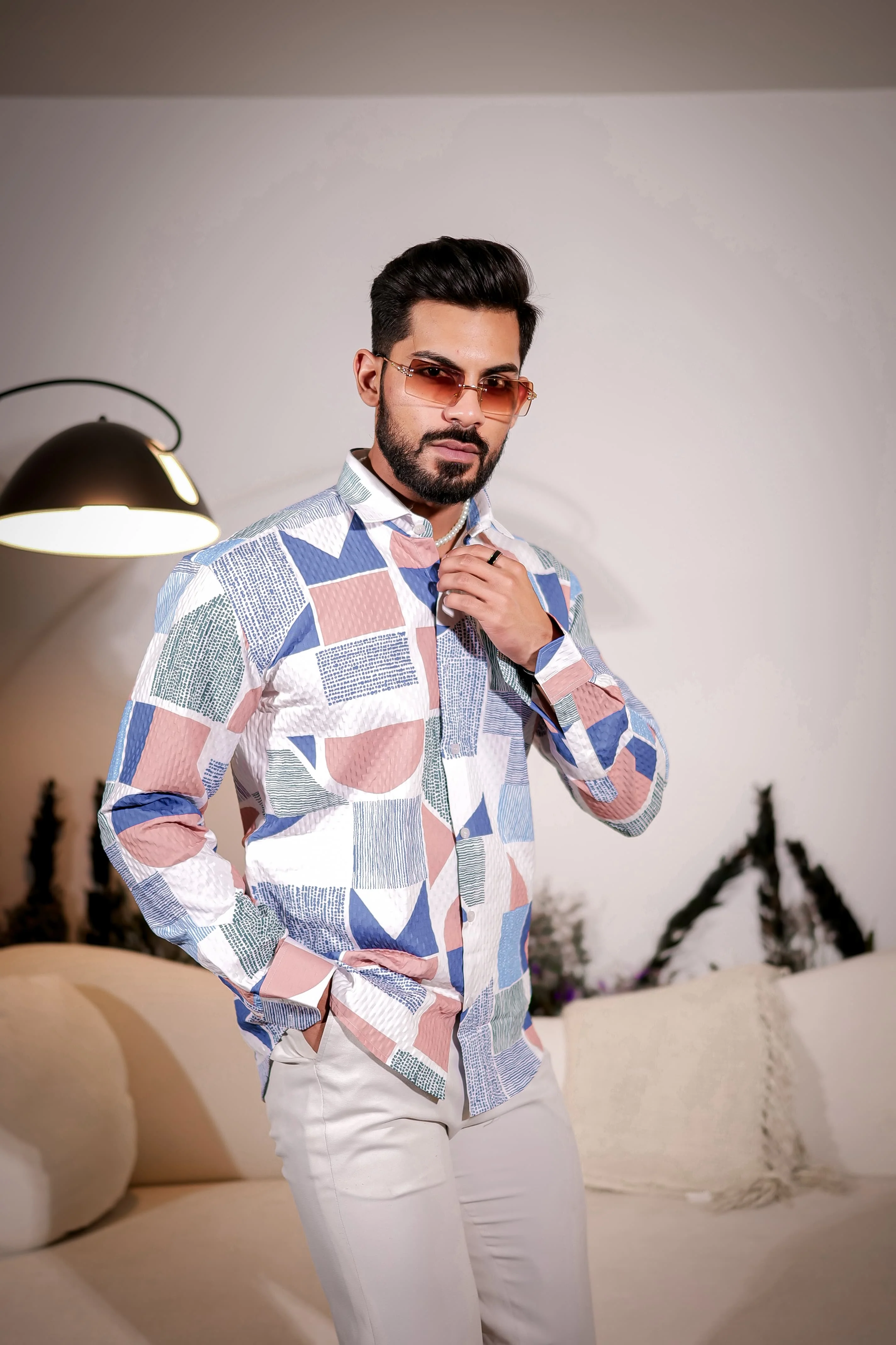 White Multicolor Imported Premium Shirt for Men's - Image 9