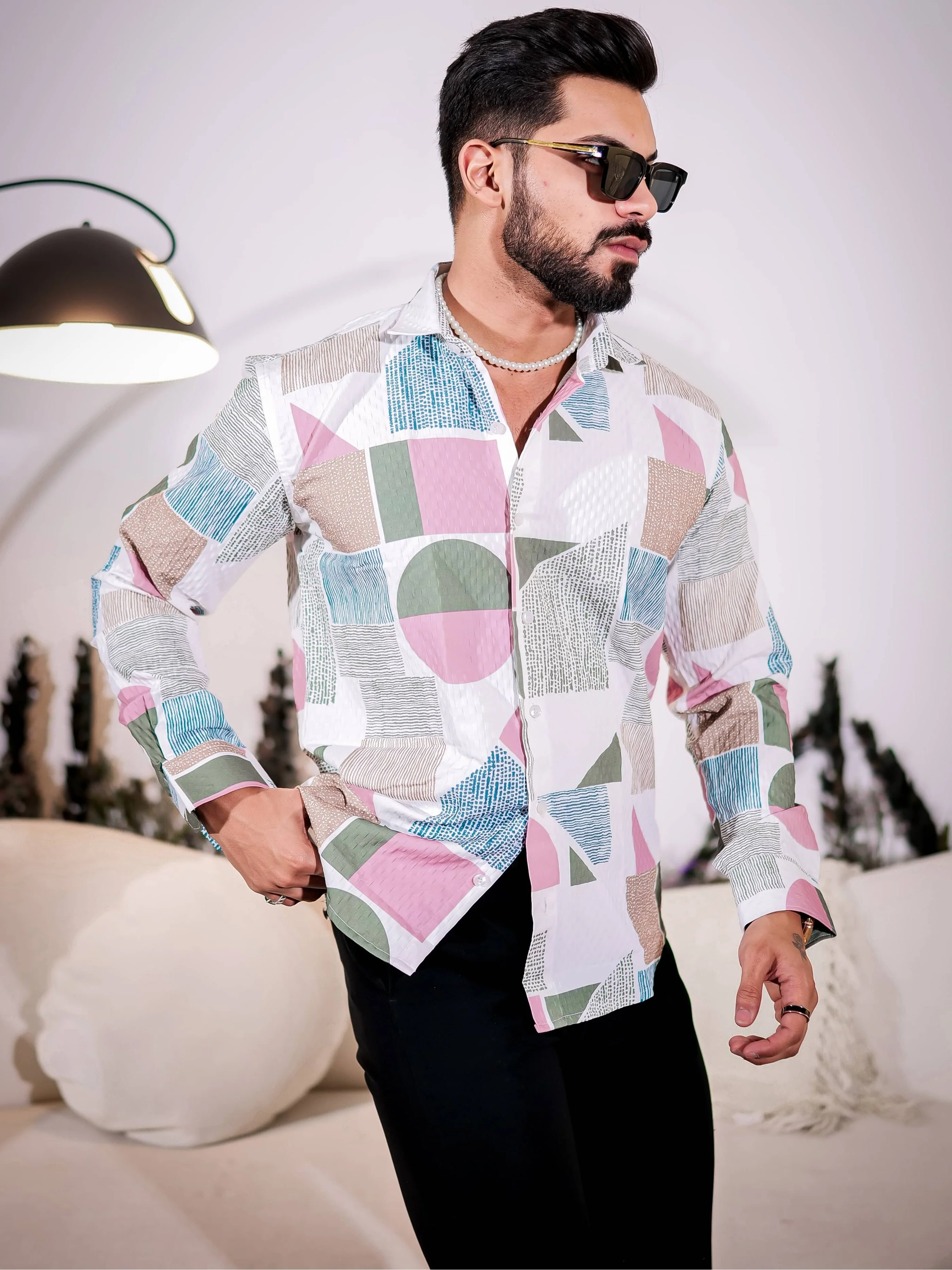 White Multicolor Imported Premium Shirt for Men's
