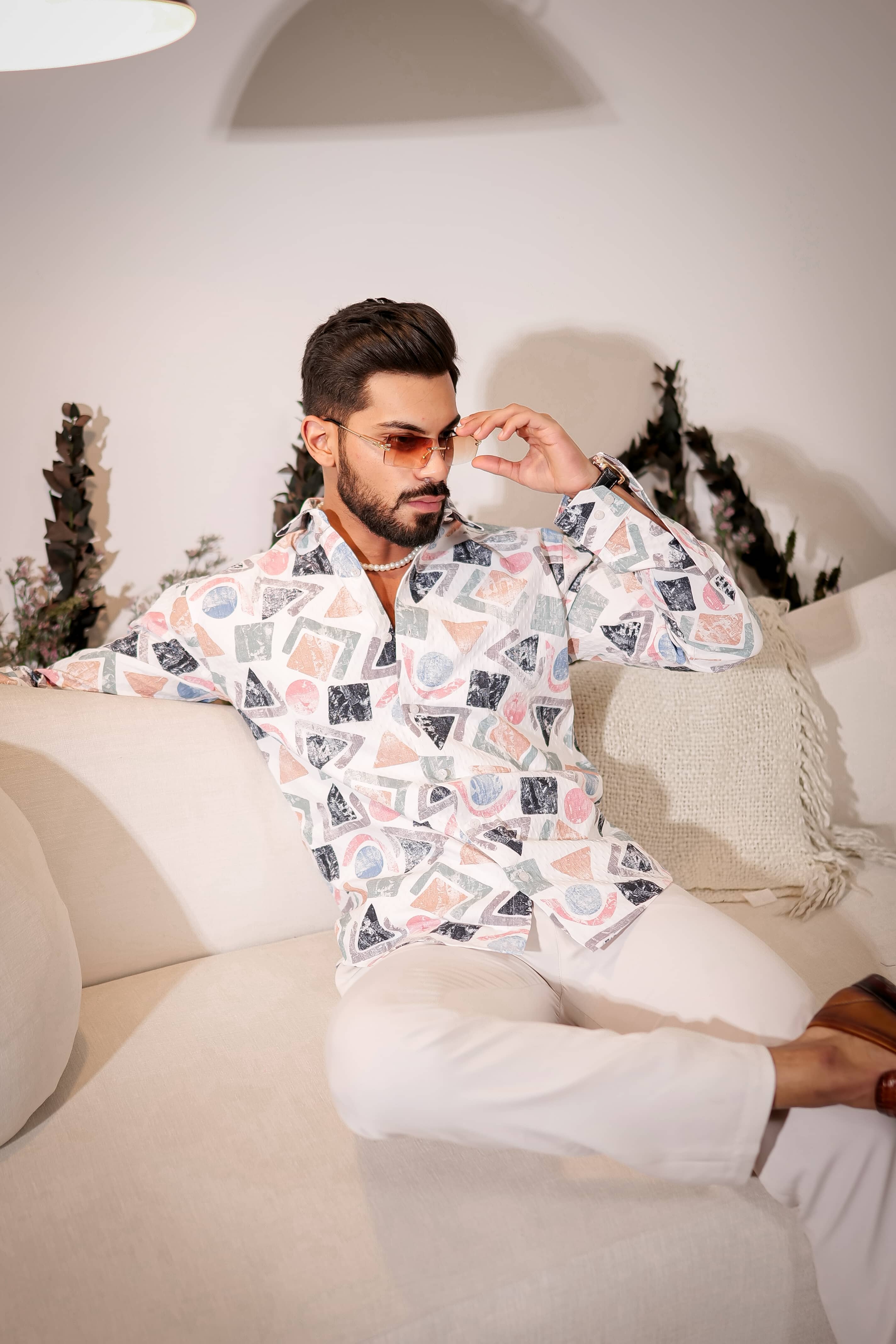 White Multicolor Imported Premium Shirt for Men's