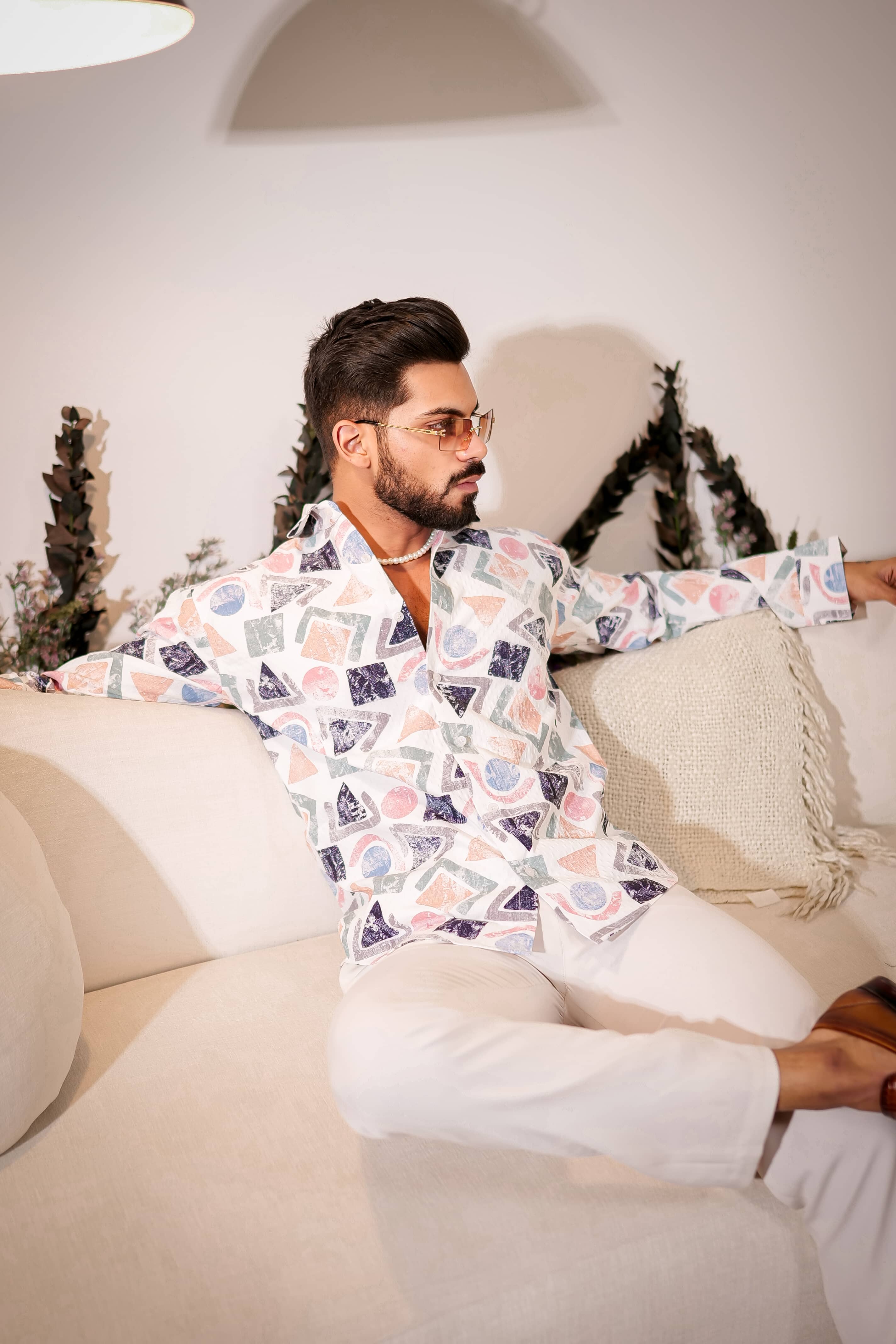 White Multicolor Imported Premium Shirt for Men's - Image 10