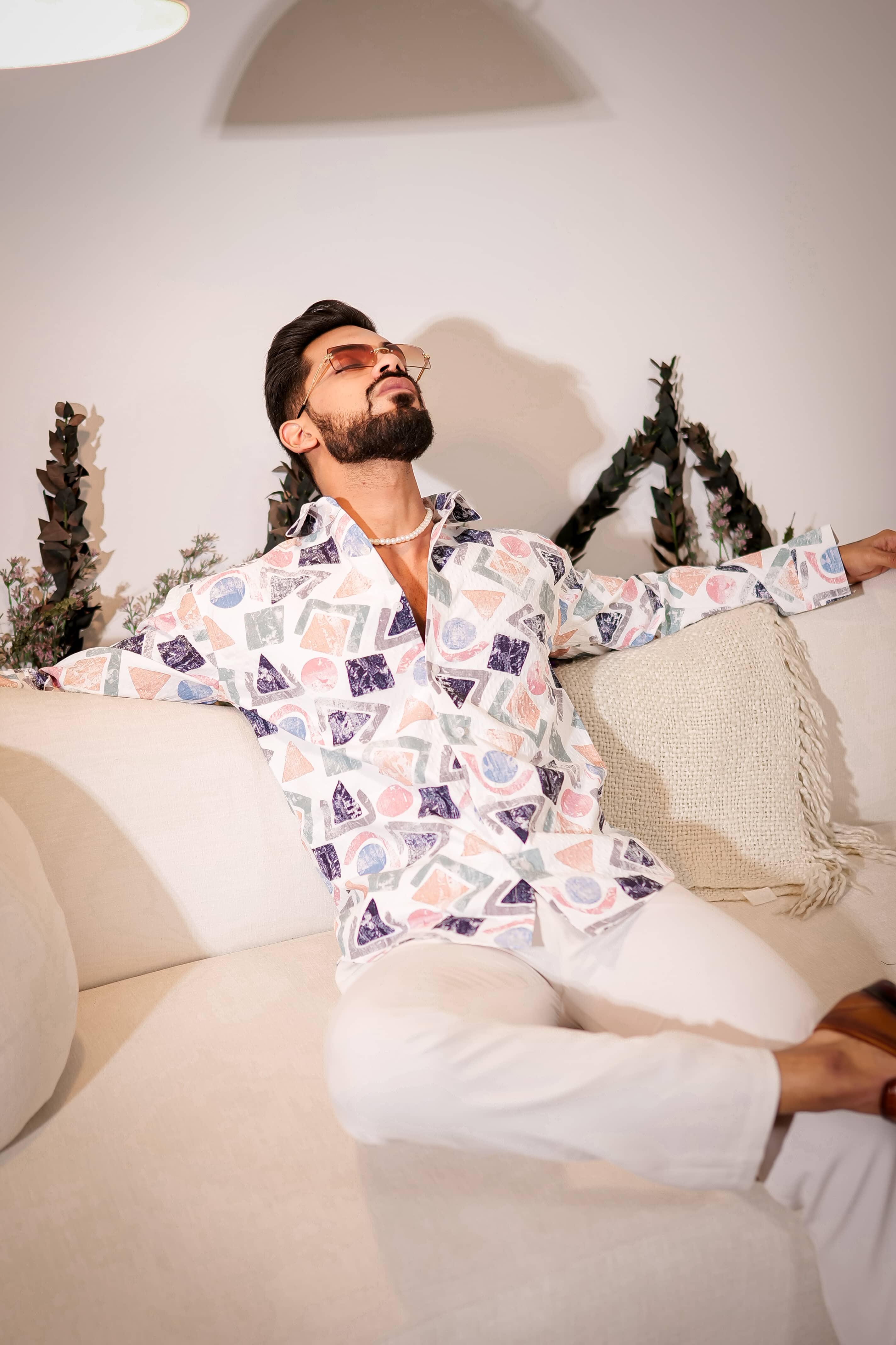 White Multicolor Imported Premium Shirt for Men's - Image 6