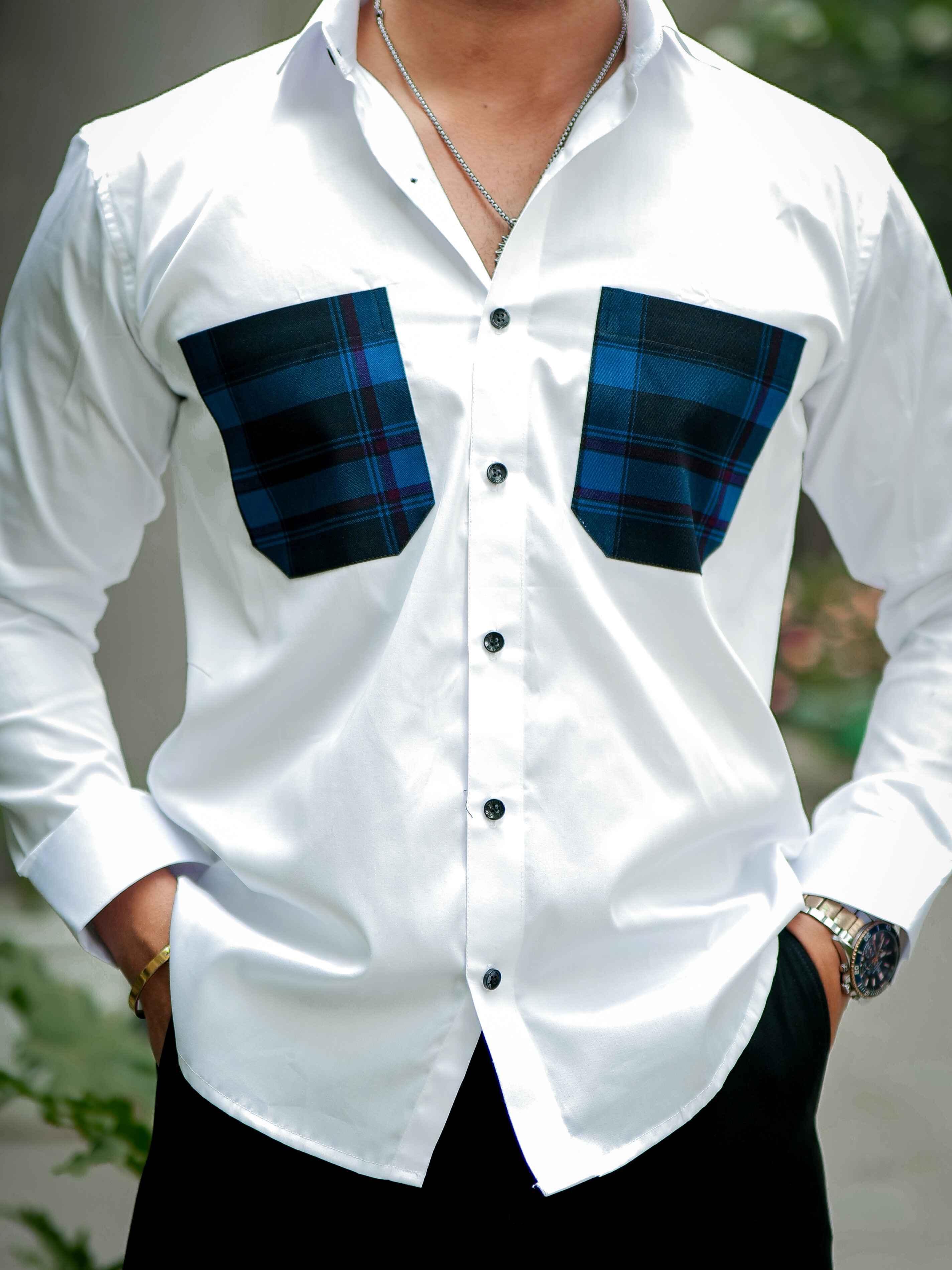 White Satin Cotton Designer Shirt - Image 2
