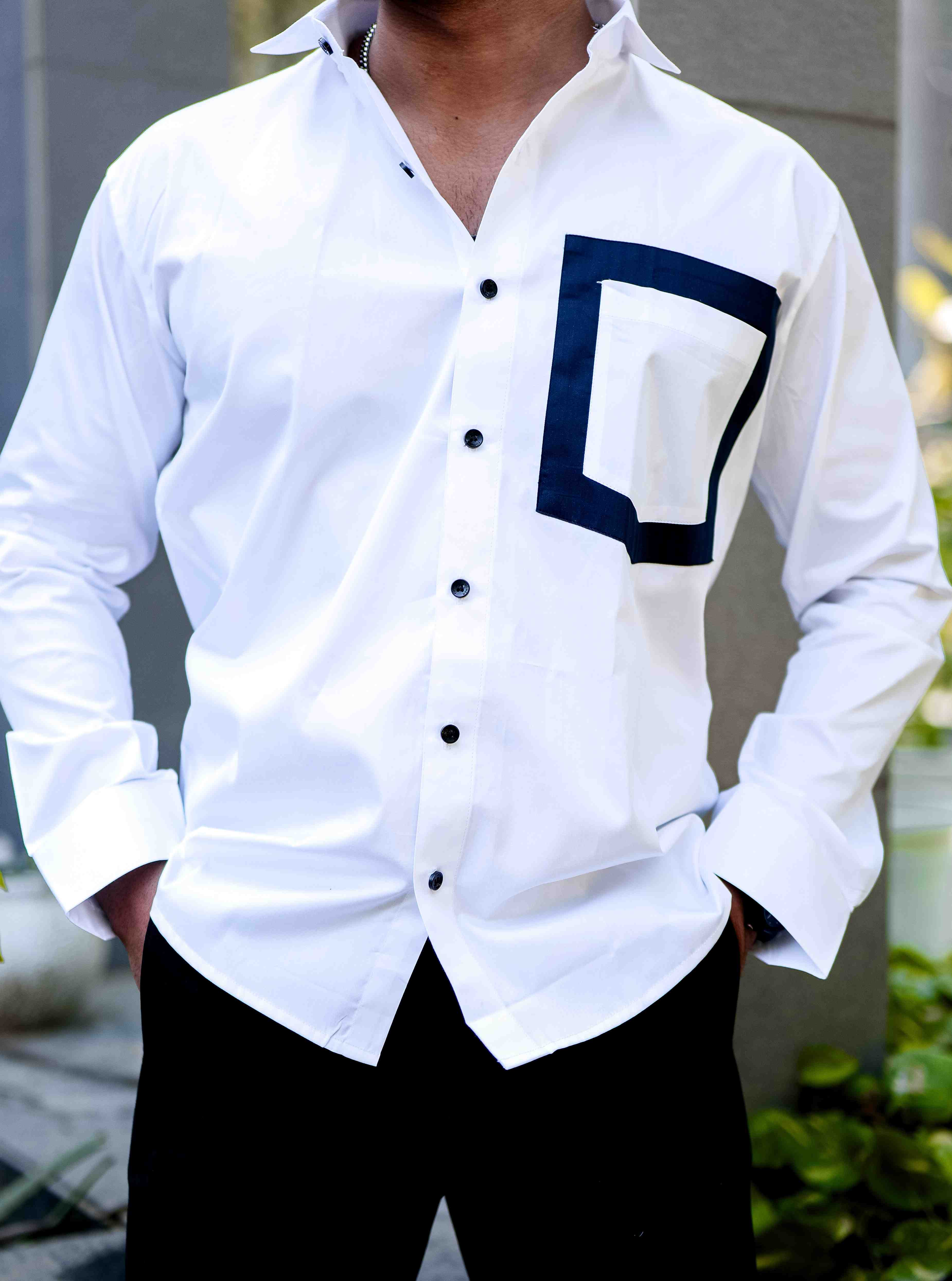 White Satin Cotton Designer Shirt - Image 2
