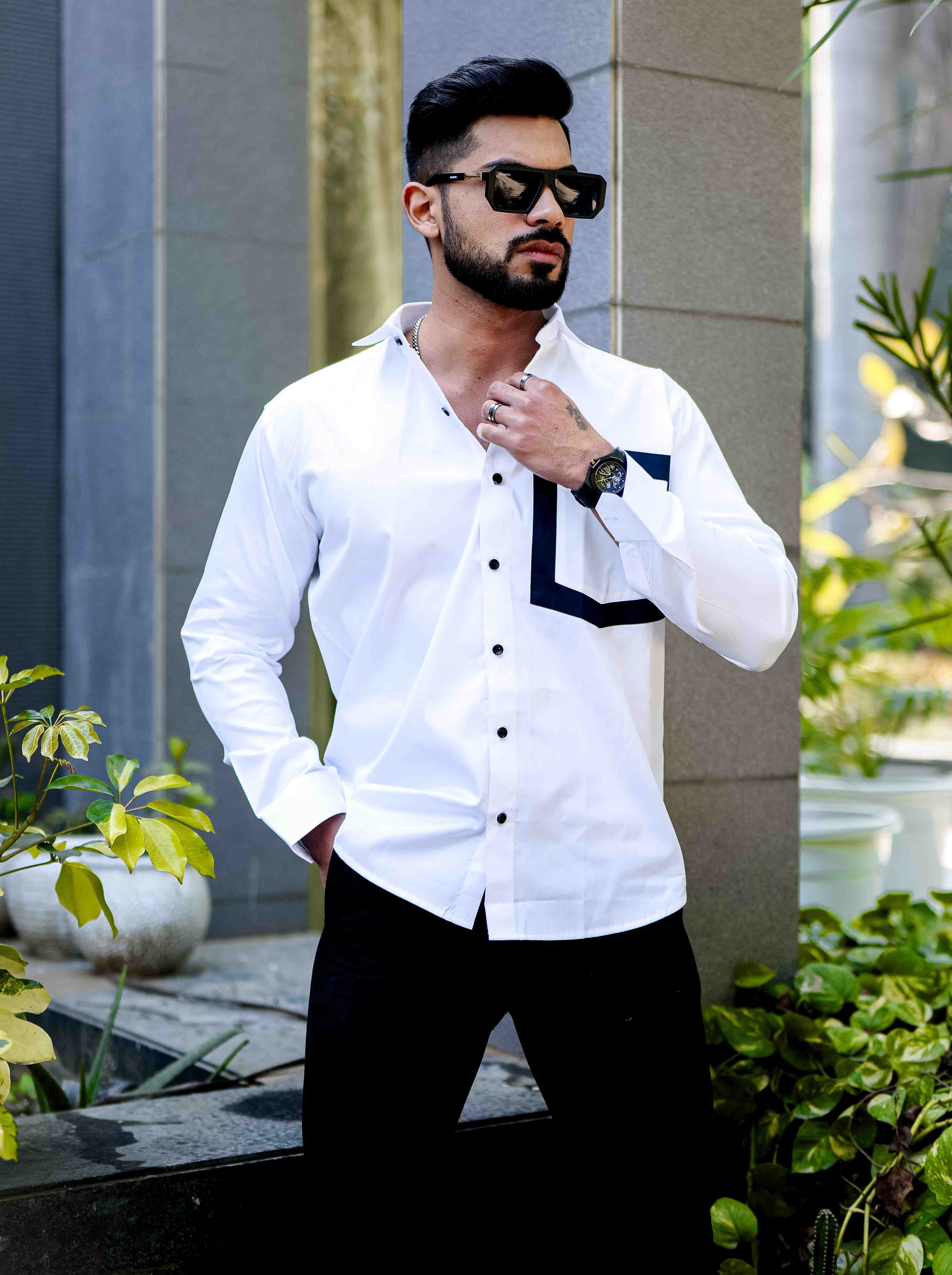 White Satin Cotton Designer Shirt - Image 7