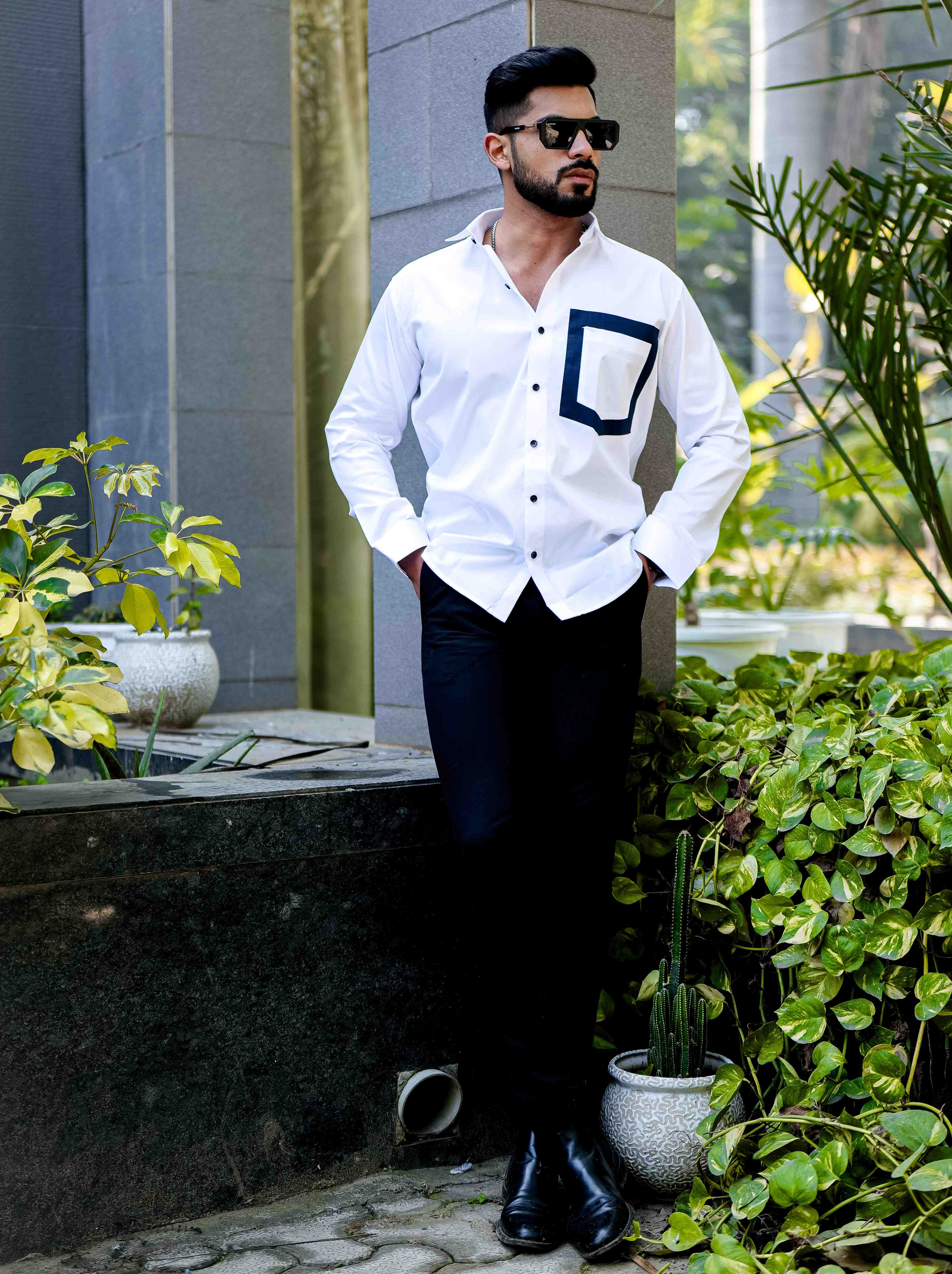 White Satin Cotton Designer Shirt - Image 9
