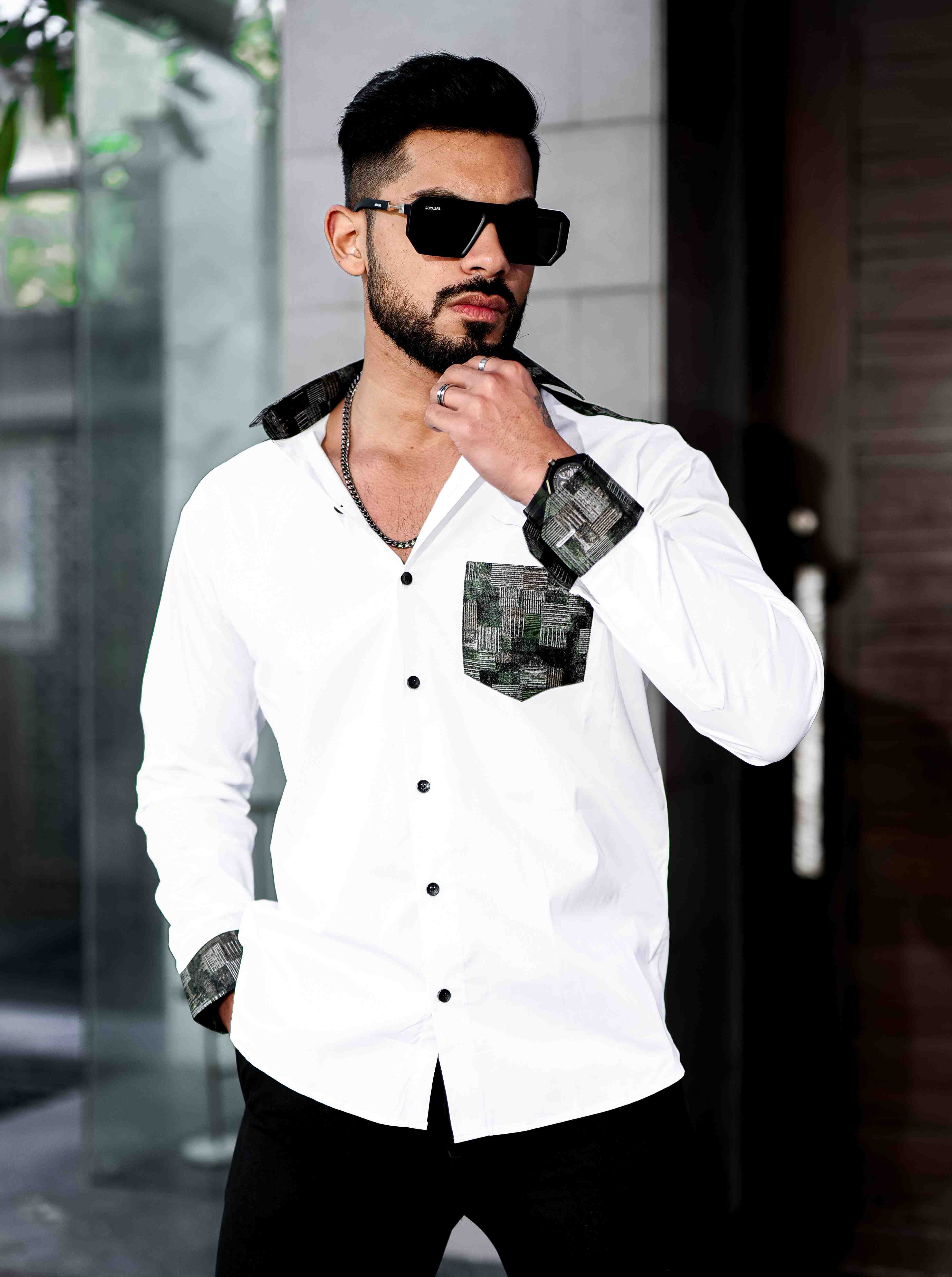 White Satin Cotton Designer Shirt - Image 4