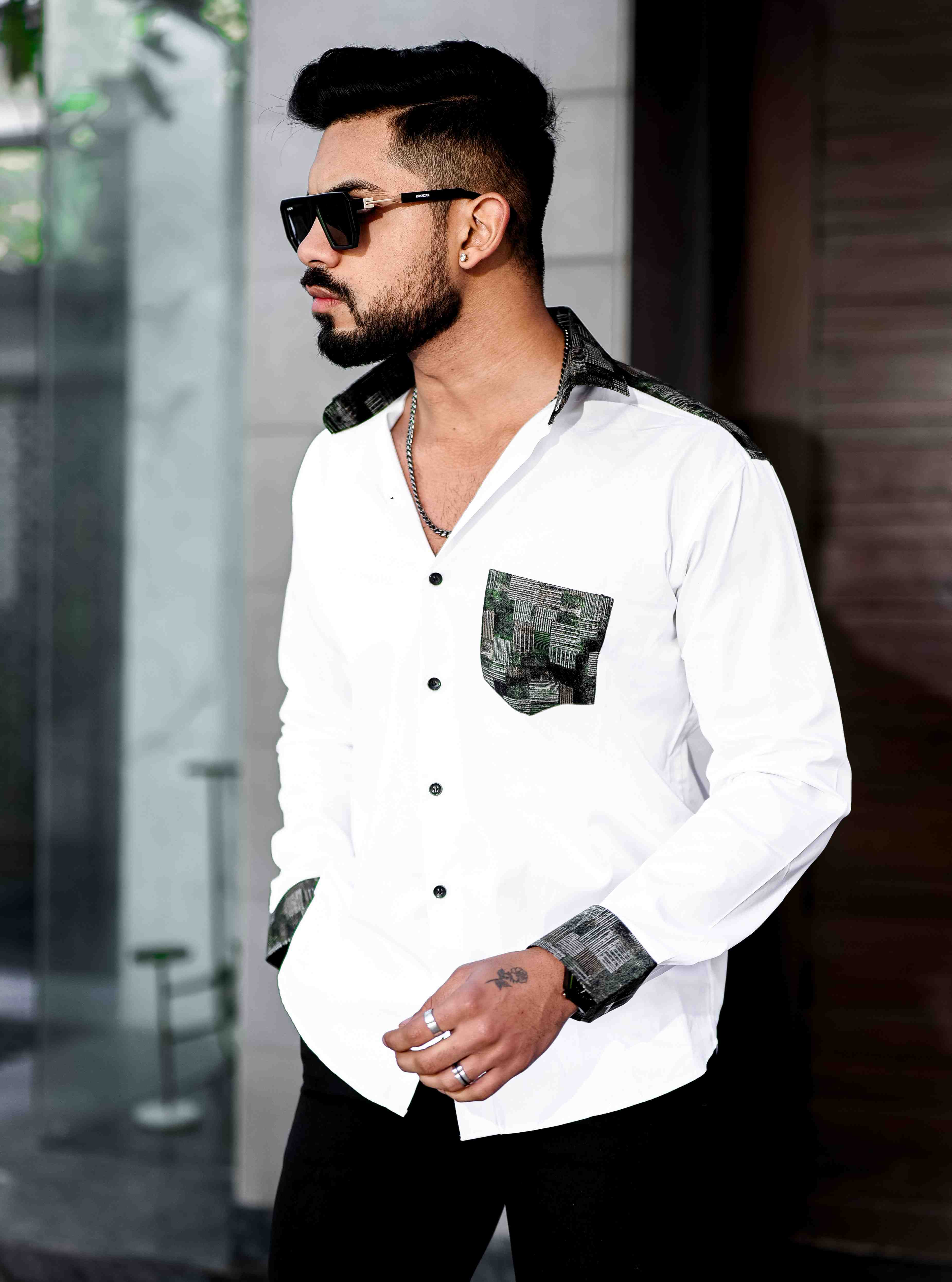 White Satin Cotton Designer Shirt - Image 8