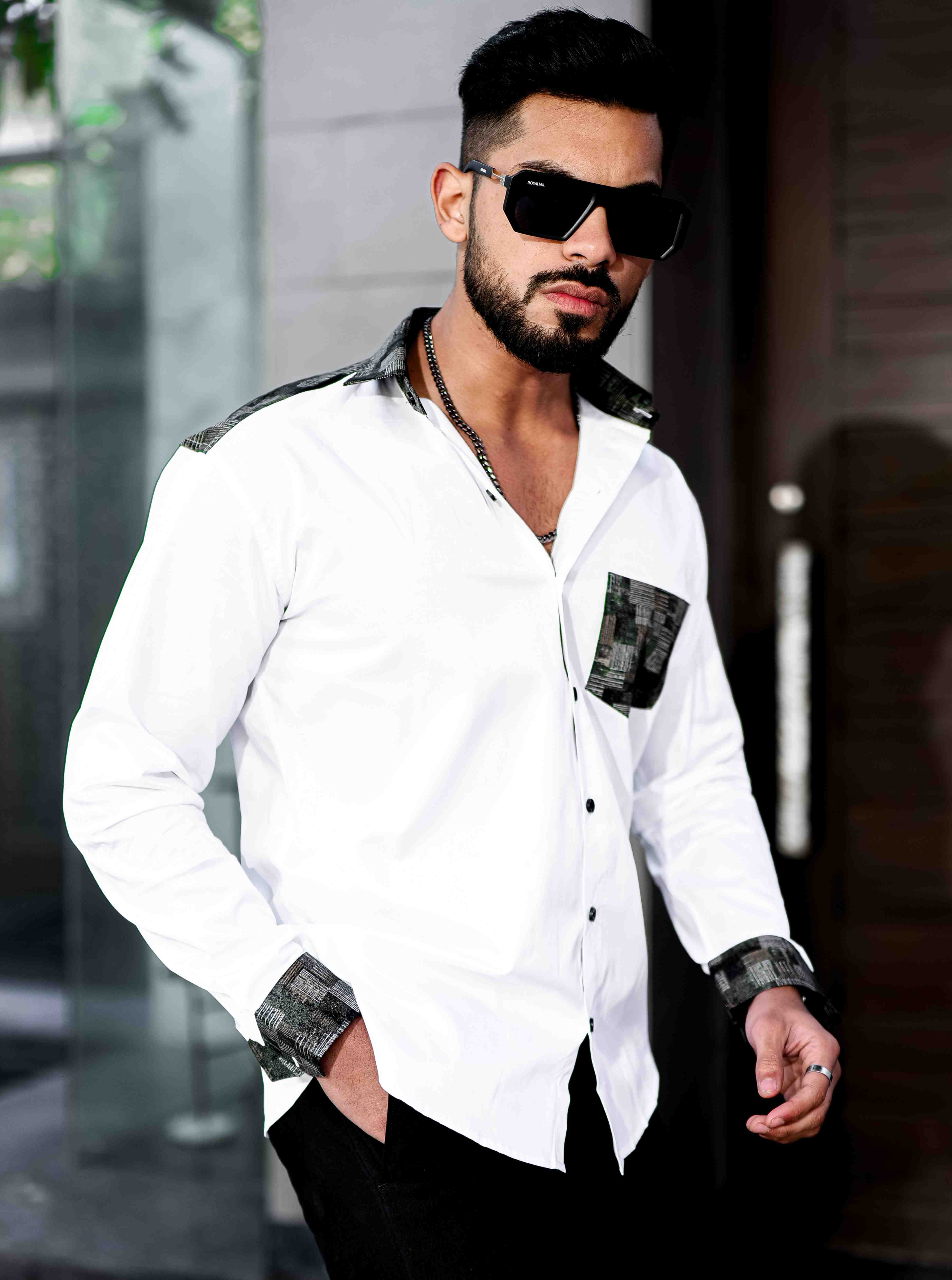 White Satin Cotton Designer Shirt - Image 9