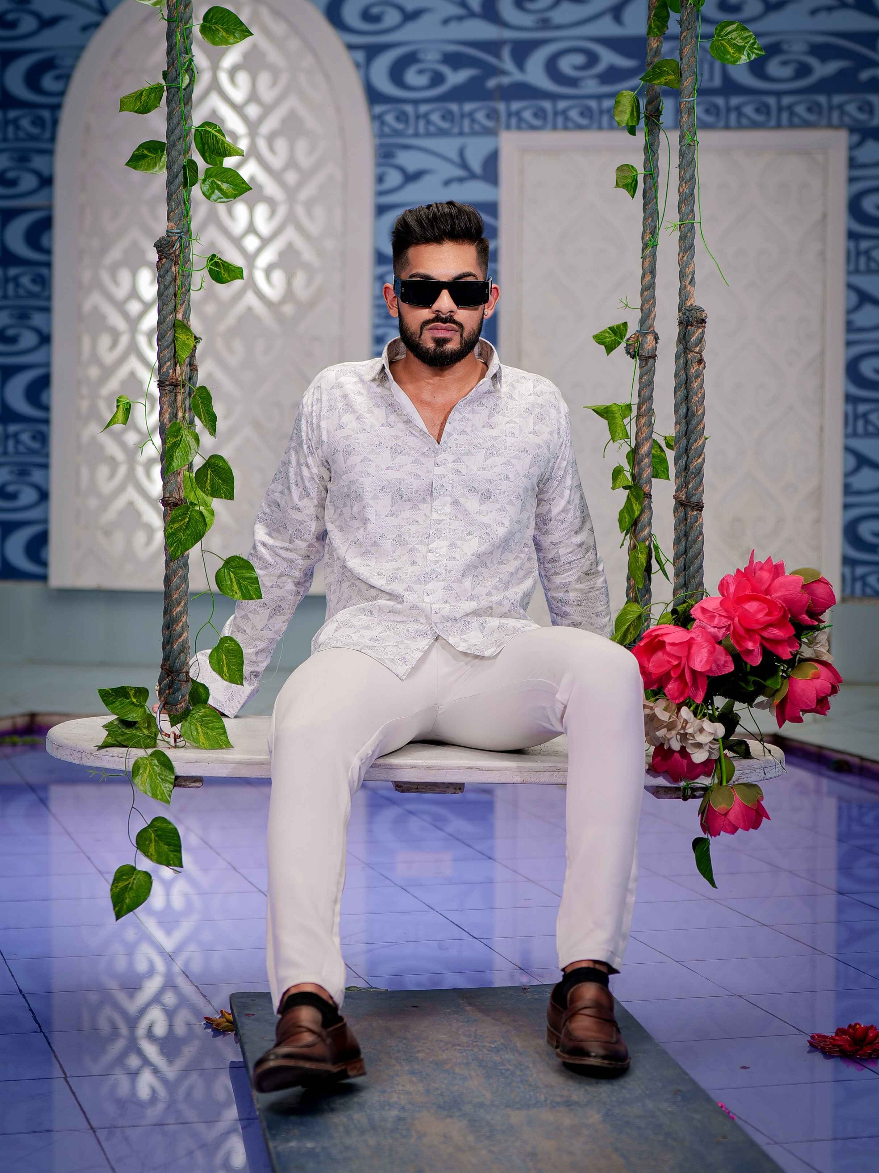 White Satin Print Premium Shirt - Image 3