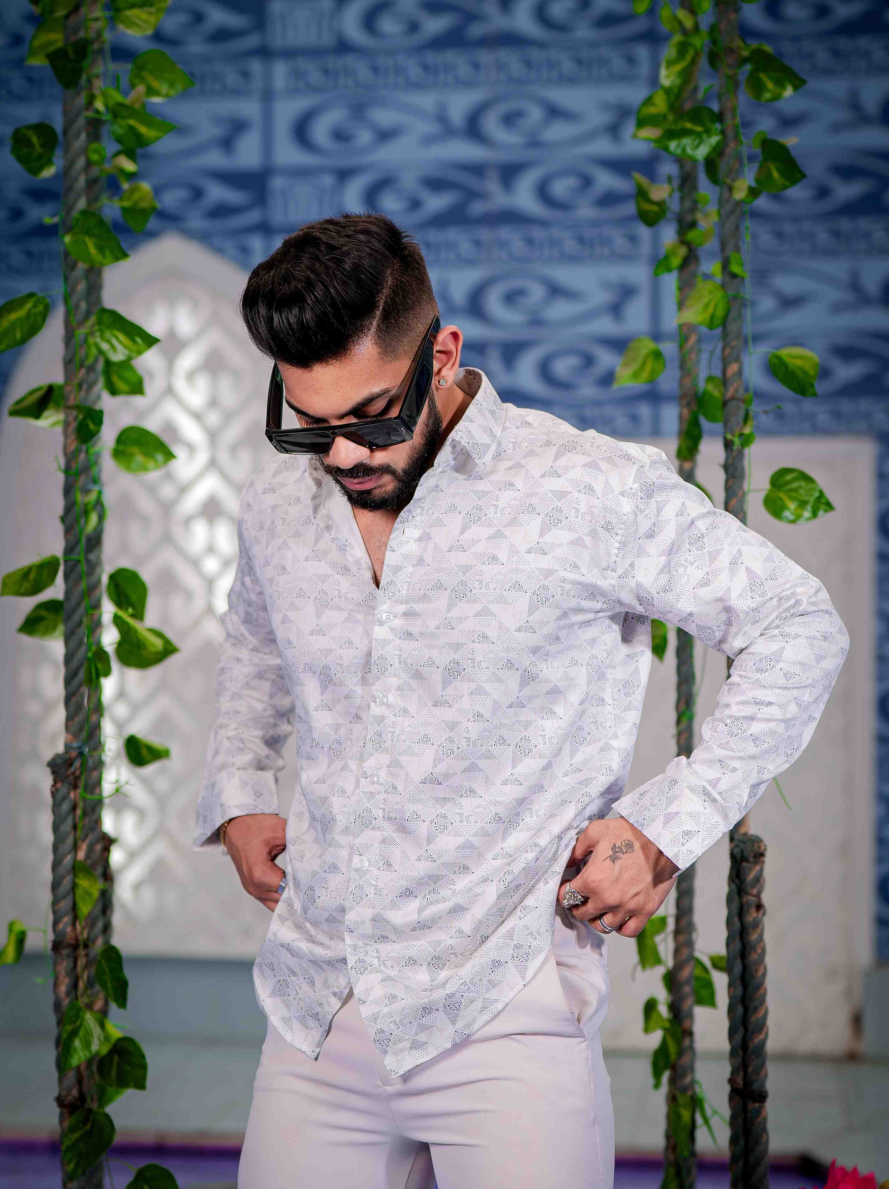 White Satin Print Premium Shirt - Image 6
